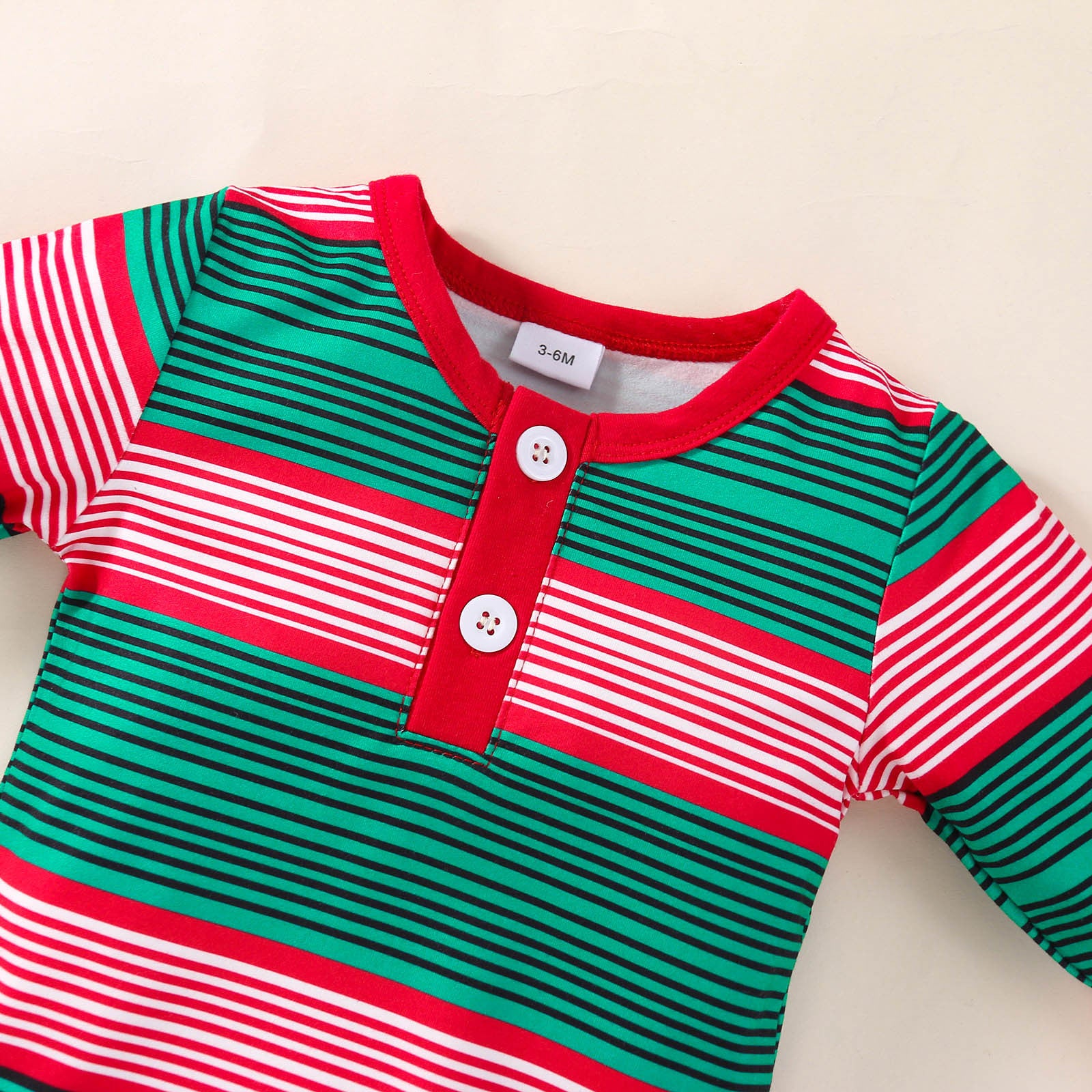 2PCS Infant unisex Christmas Cartoon Striped Printed long sleeve Romper w Pants Trousers