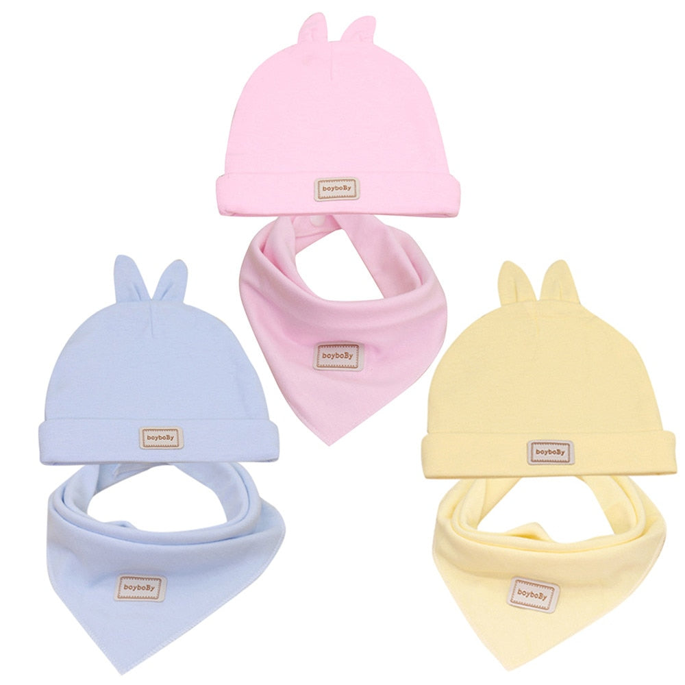 2PCS Toddler Baby Bibs Set Kids Bibs Saliva Towel+Soft Combination Headband Rabbit Hat Outfit Baby Stuff Baberos Bebes Bavoir