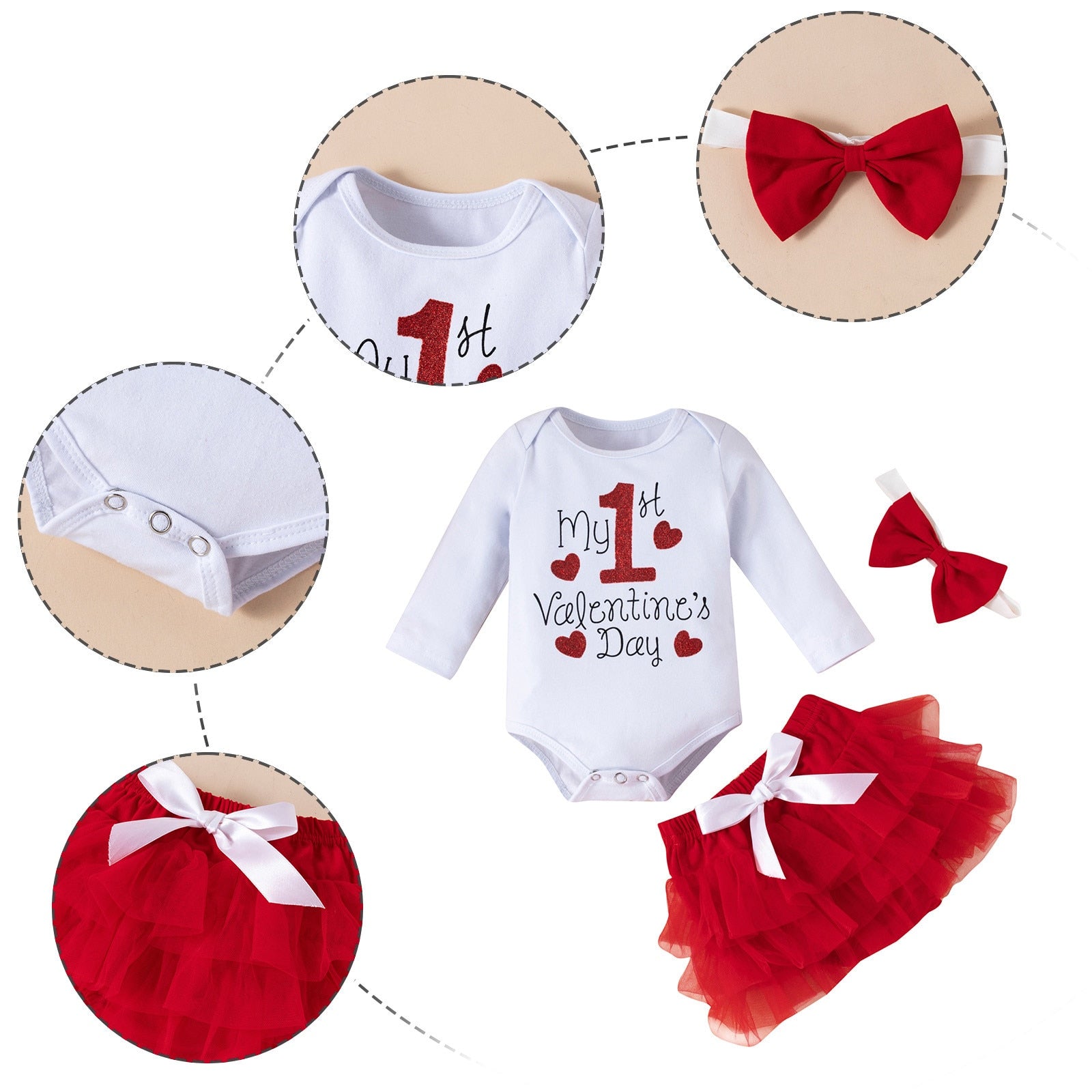 First Valentines Day Outfits Newborn Infant Baby Girl  Long Sleeve Romper set