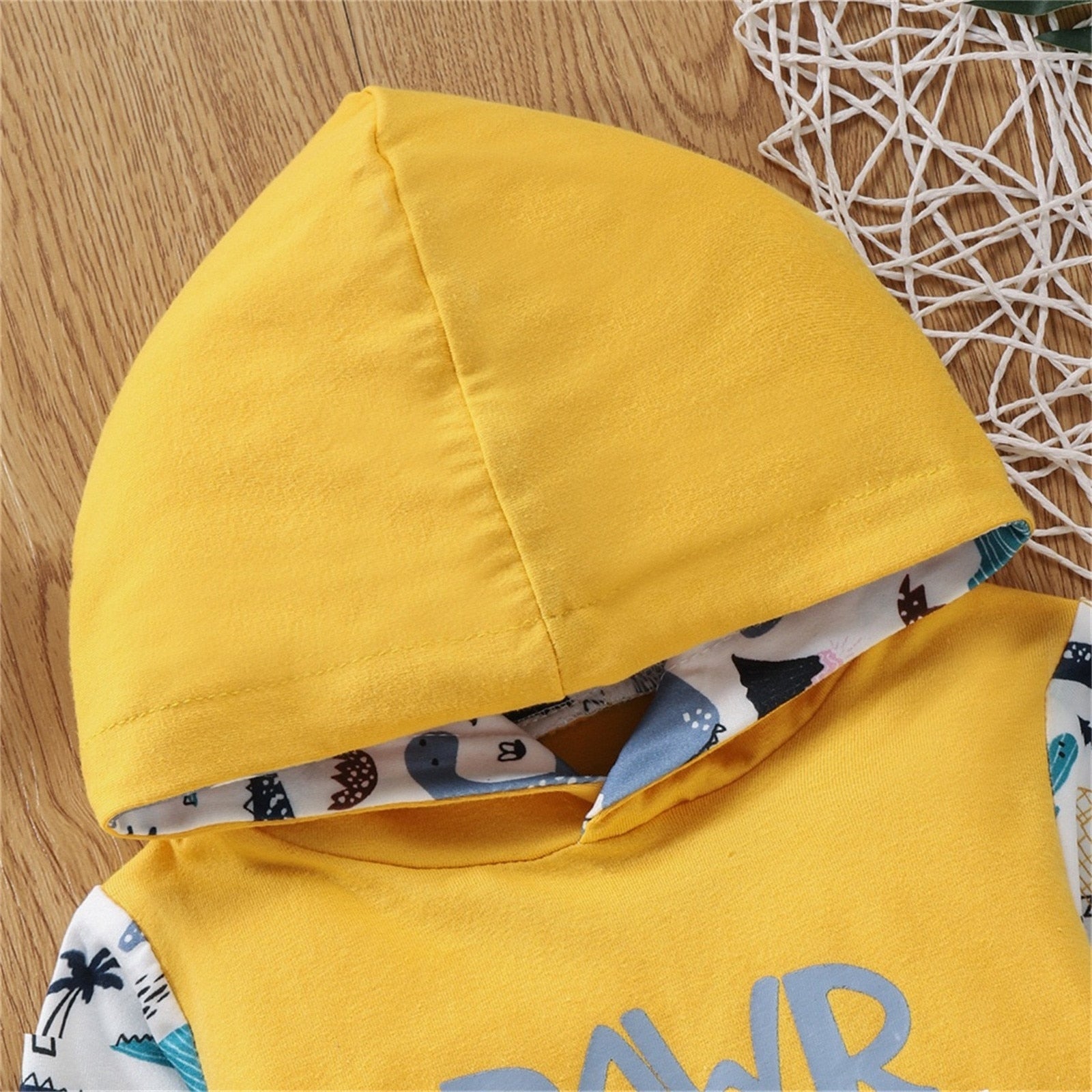 2PCS Unisex Dinosaur Letter Hooded Sweatshirt +Pants Outfit