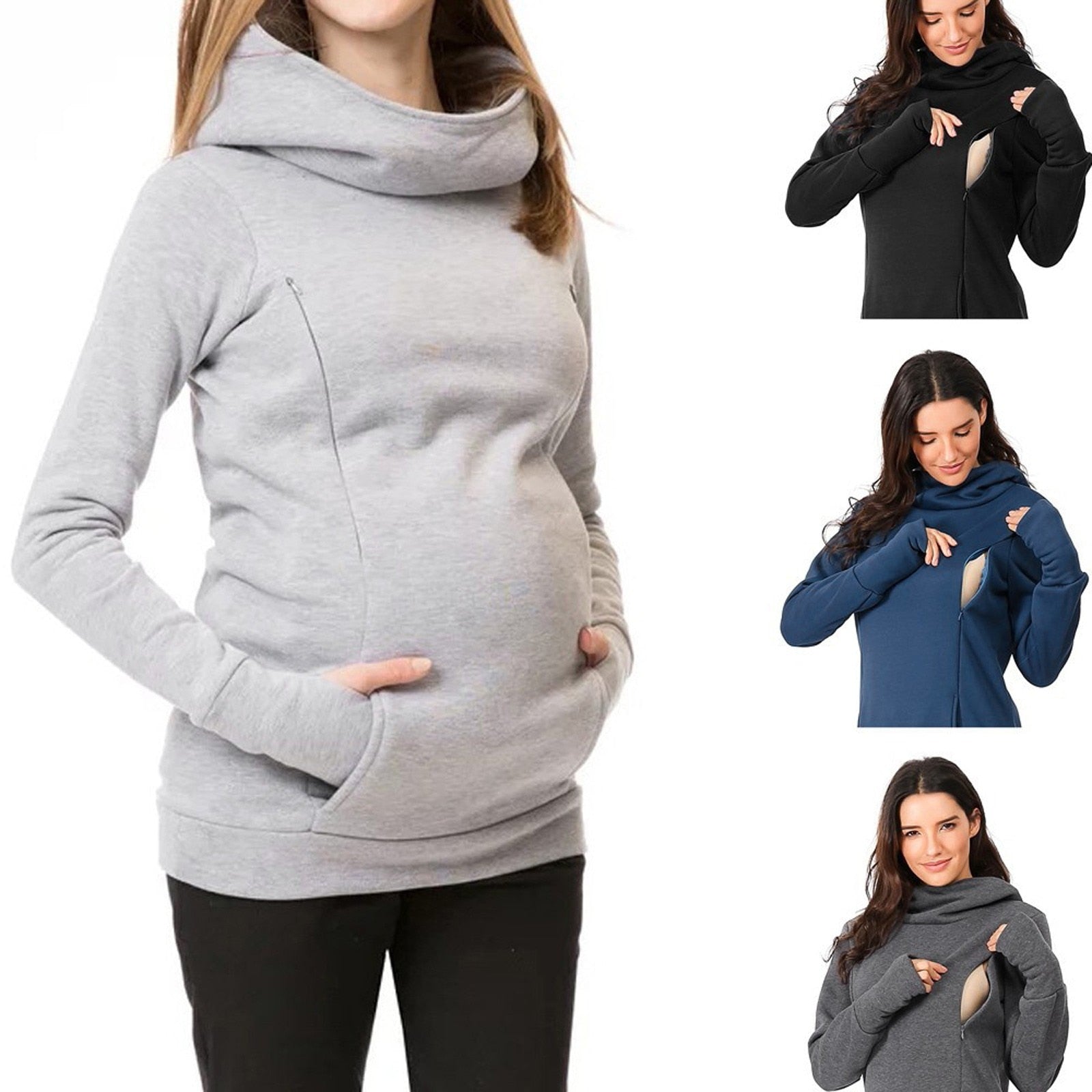 Maternity Sweatshirt Women Nursing Maternity Long Sleeves Hooded Breastfeeding Hoodie Pregnant Women Winter Hooded Sweatshirt
