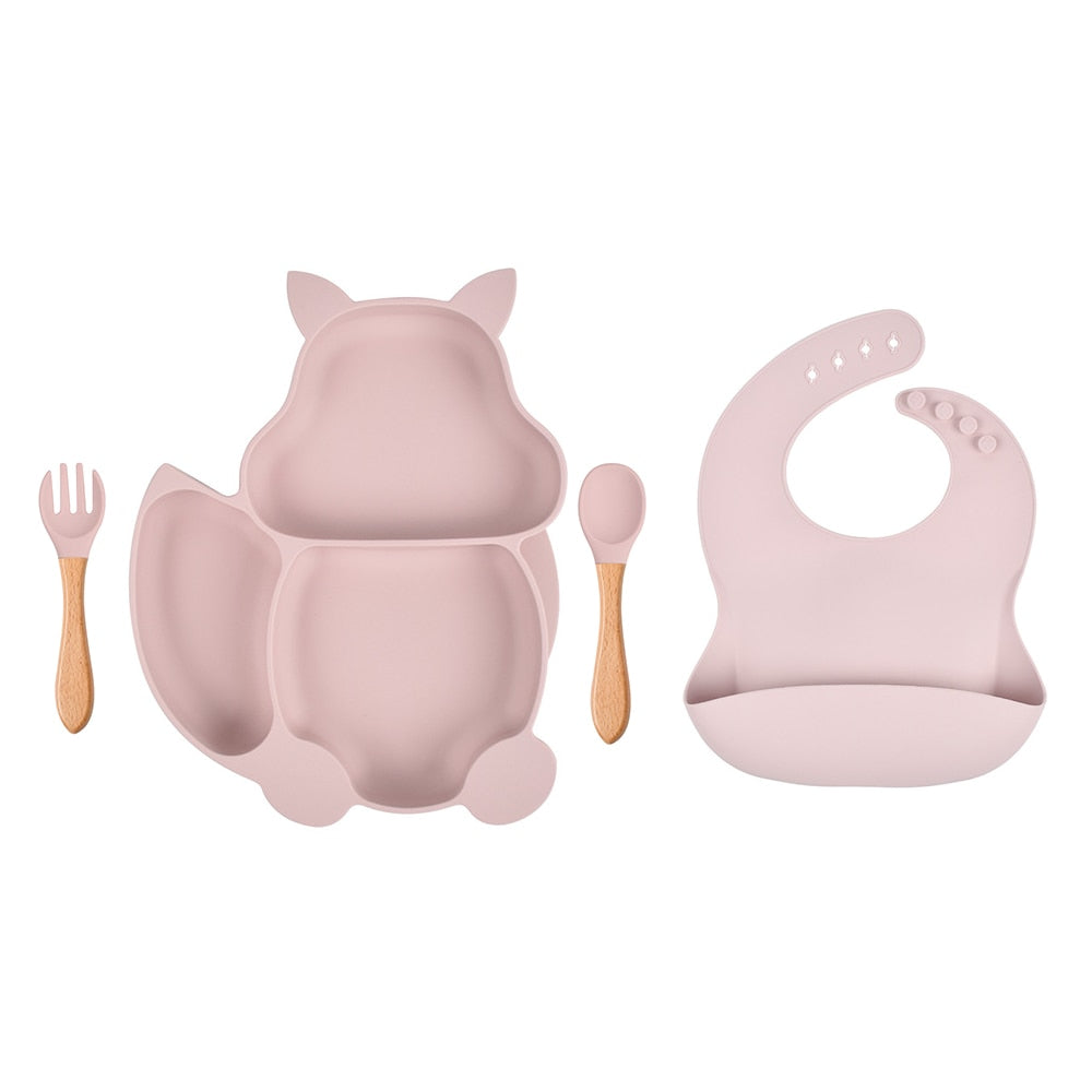 4/6/8 PCS Baby Soft Silicone Sucker Bowl Plate Cup Bibs Spoon Fork Sets Non-slip Tableware Children's Feeding Dishes BPA Free