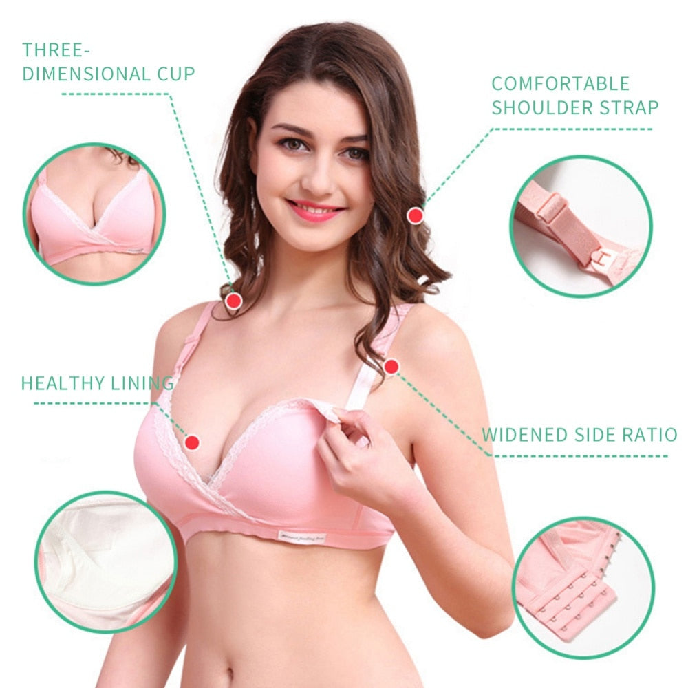 Jlong Cotton Breast Feeding Maternity Nursing Bra Pregnant Wire Free Front Button Open Bra Mothers Underwear Clothing