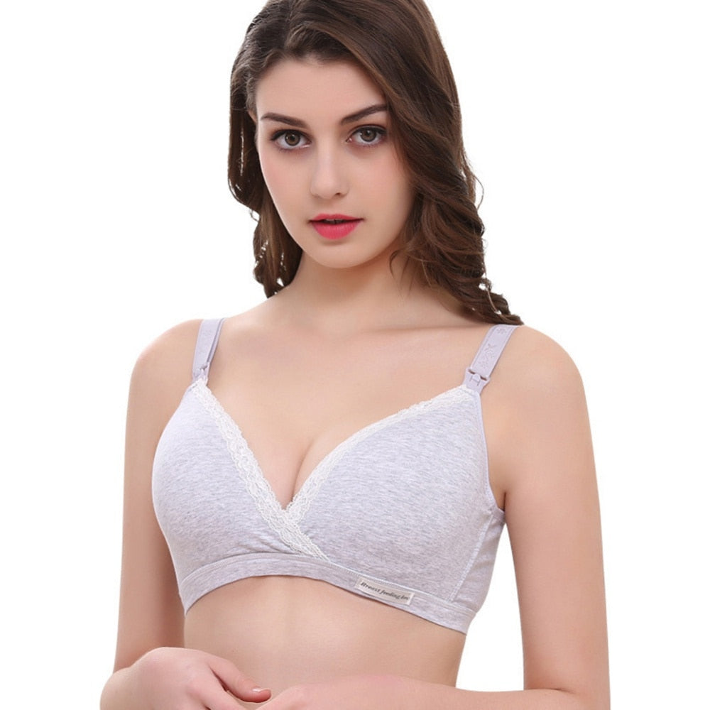 Jlong Cotton Breast Feeding Maternity Nursing Bra Pregnant Wire Free Front Button Open Bra Mothers Underwear Clothing