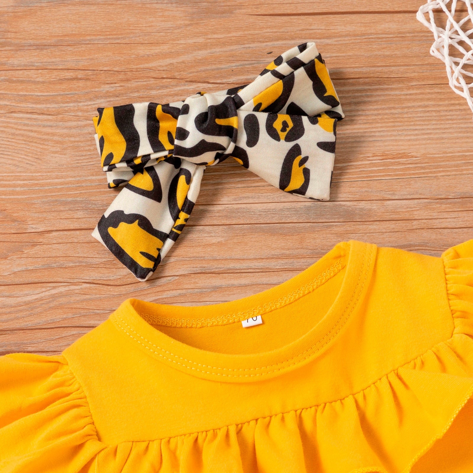 3PCS Baby Girls Outfit Solid Ruffle T-shirt Tops+ Leopard Pants Outfit