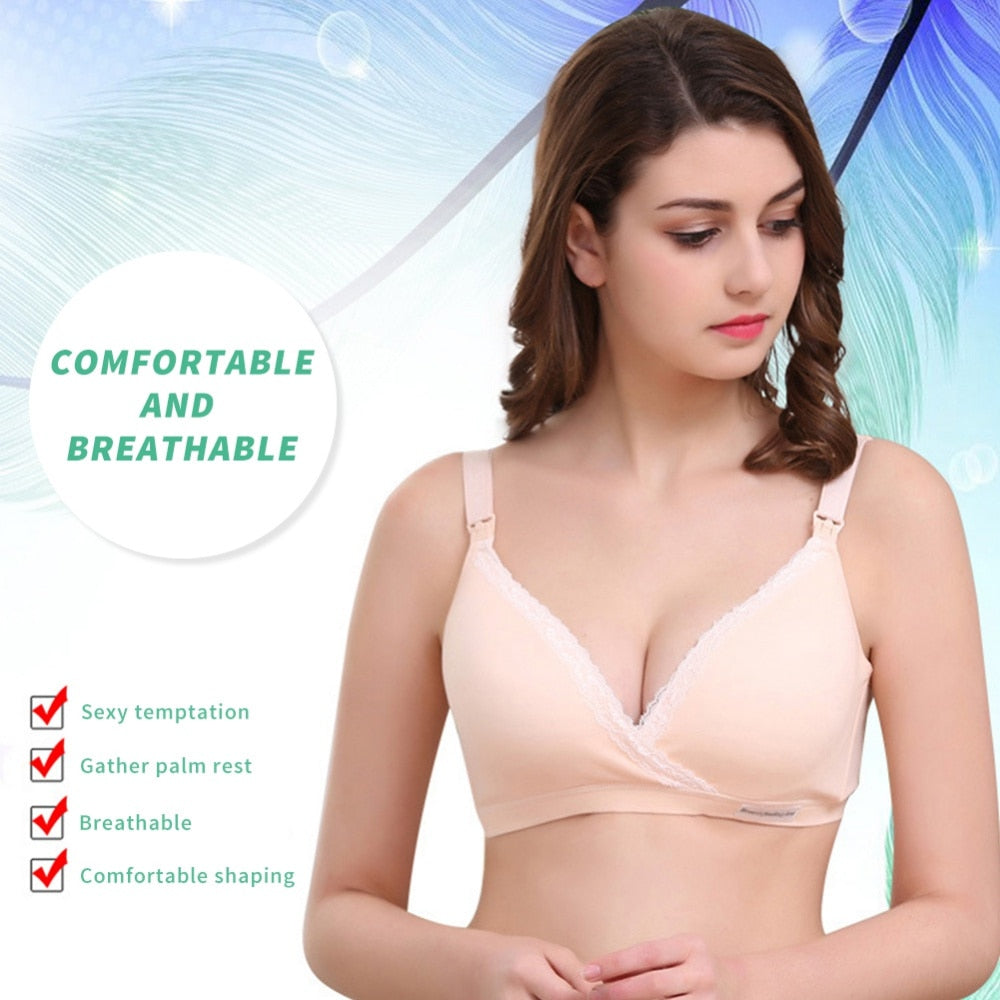 Jlong Cotton Breast Feeding Maternity Nursing Bra Pregnant Wire Free Front Button Open Bra Mothers Underwear Clothing