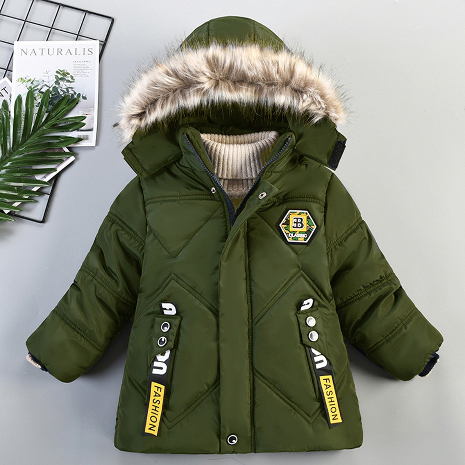 Toddler winter Letter Print Coats Boys Jacket Warm Hooded outerwear