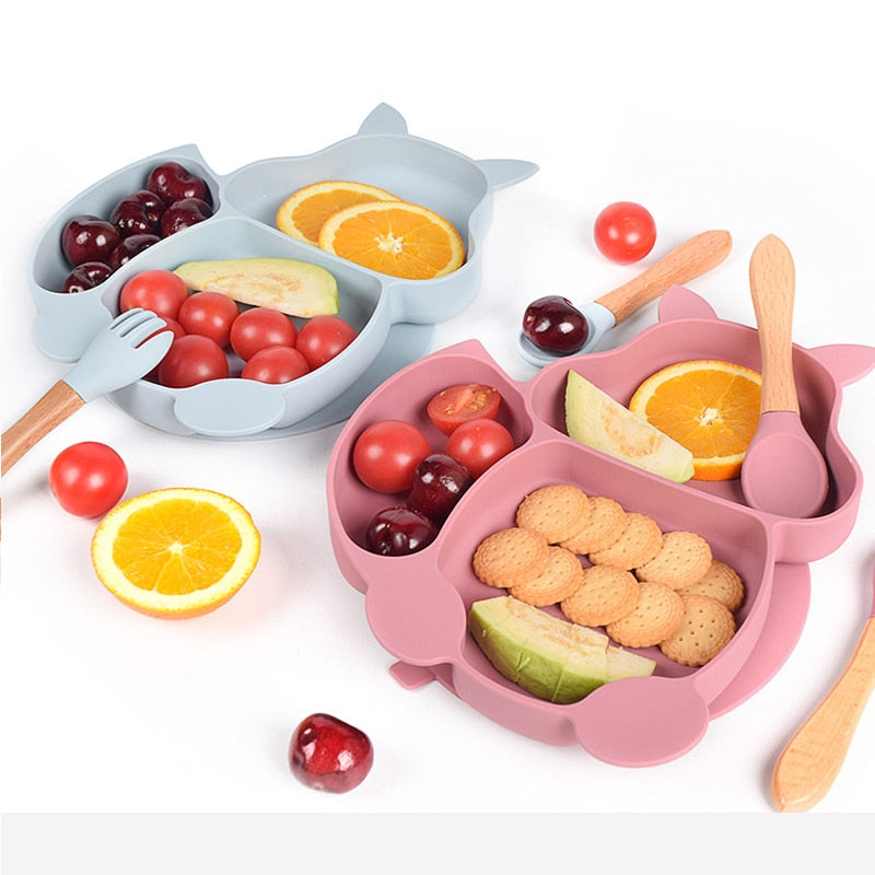 4/6/8 PCS Baby Soft Silicone Sucker Bowl Plate Cup Bibs Spoon Fork Sets Non-slip Tableware Children&#39;s Feeding Dishes BPA Free