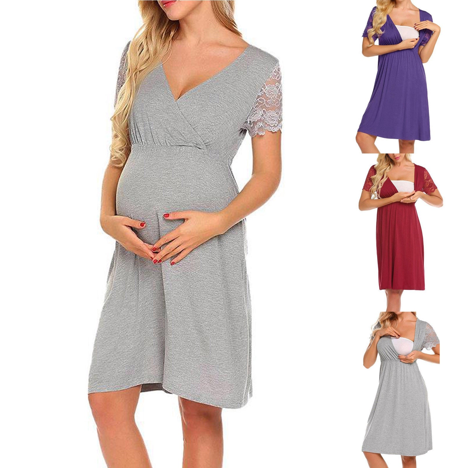 Maternity Clothes Women's Nursing Nightgown Pregnancy Dress Lace Splice Maternity Dress