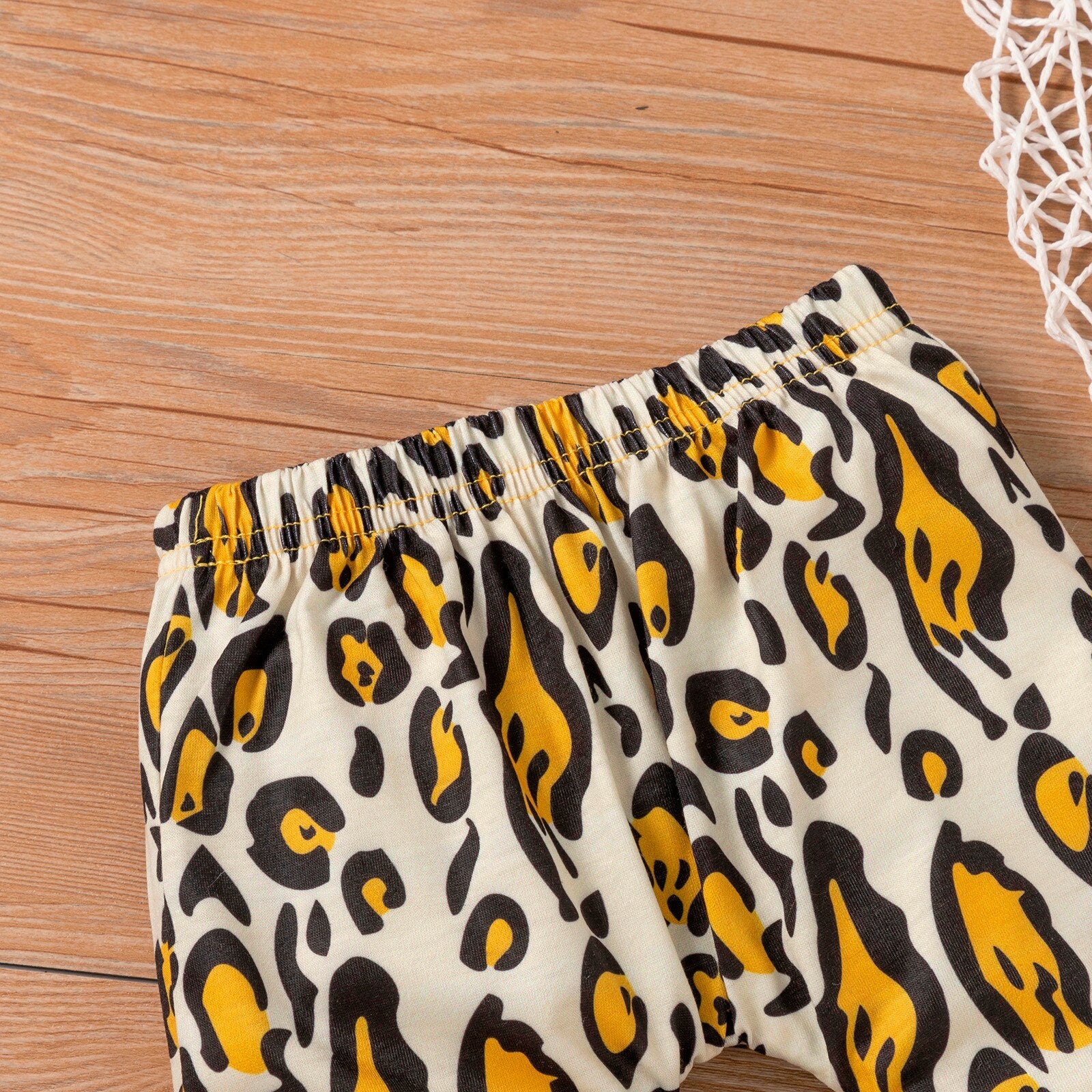 3PCS Baby Girls Outfit Solid Ruffle T-shirt Tops+ Leopard Pants Outfit