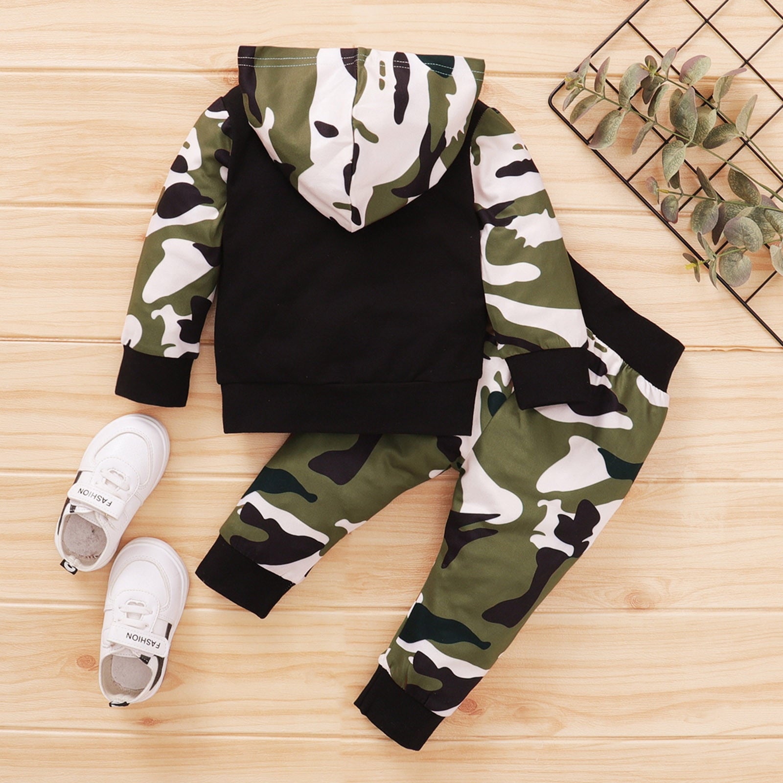 Winter Baby Boy Camouflage Letter Print Hoodie +Pants Infant Outfit