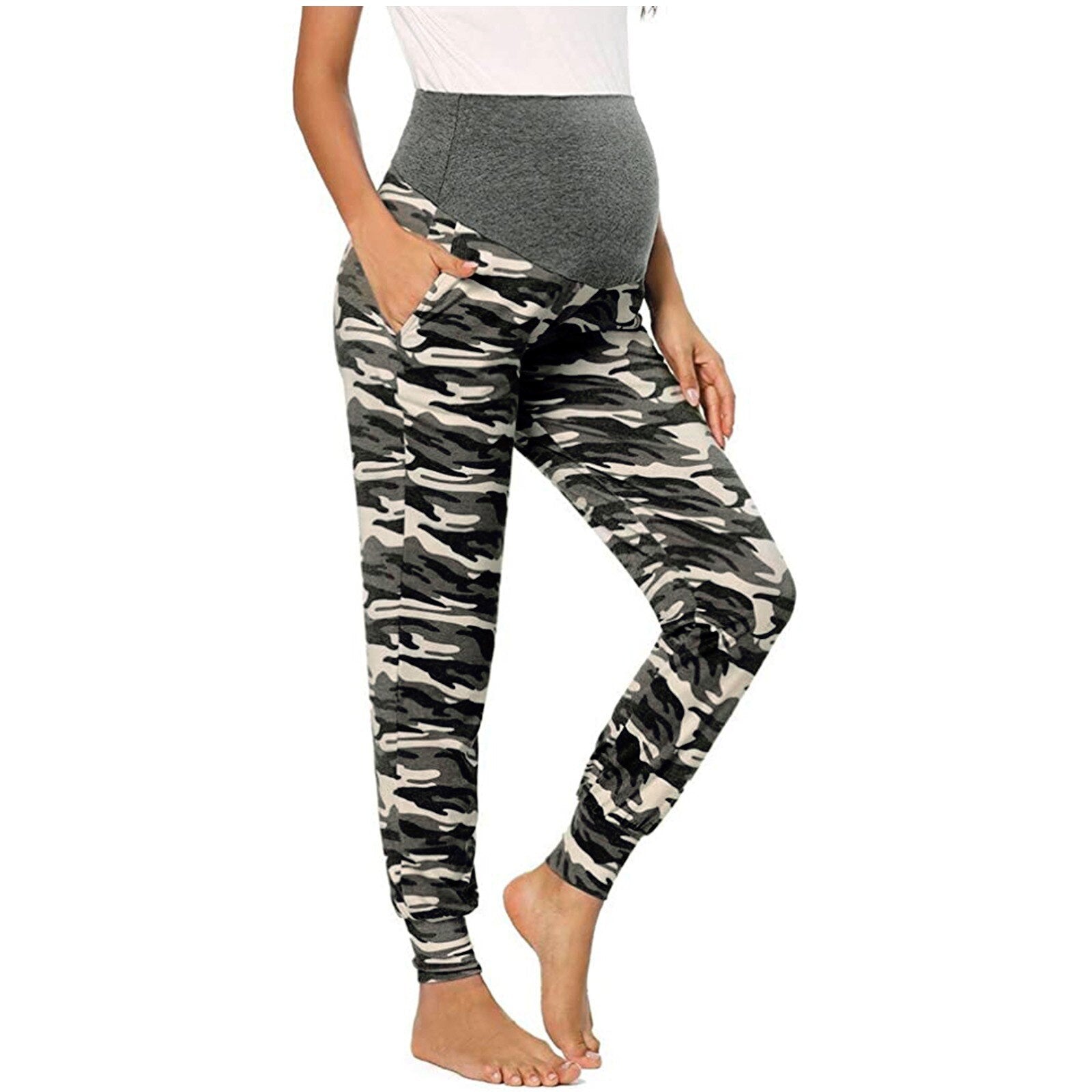 Maternity Women Camouflage Pants, Stretchy Comfortable Pants High Waist Slim Maternity Leggings