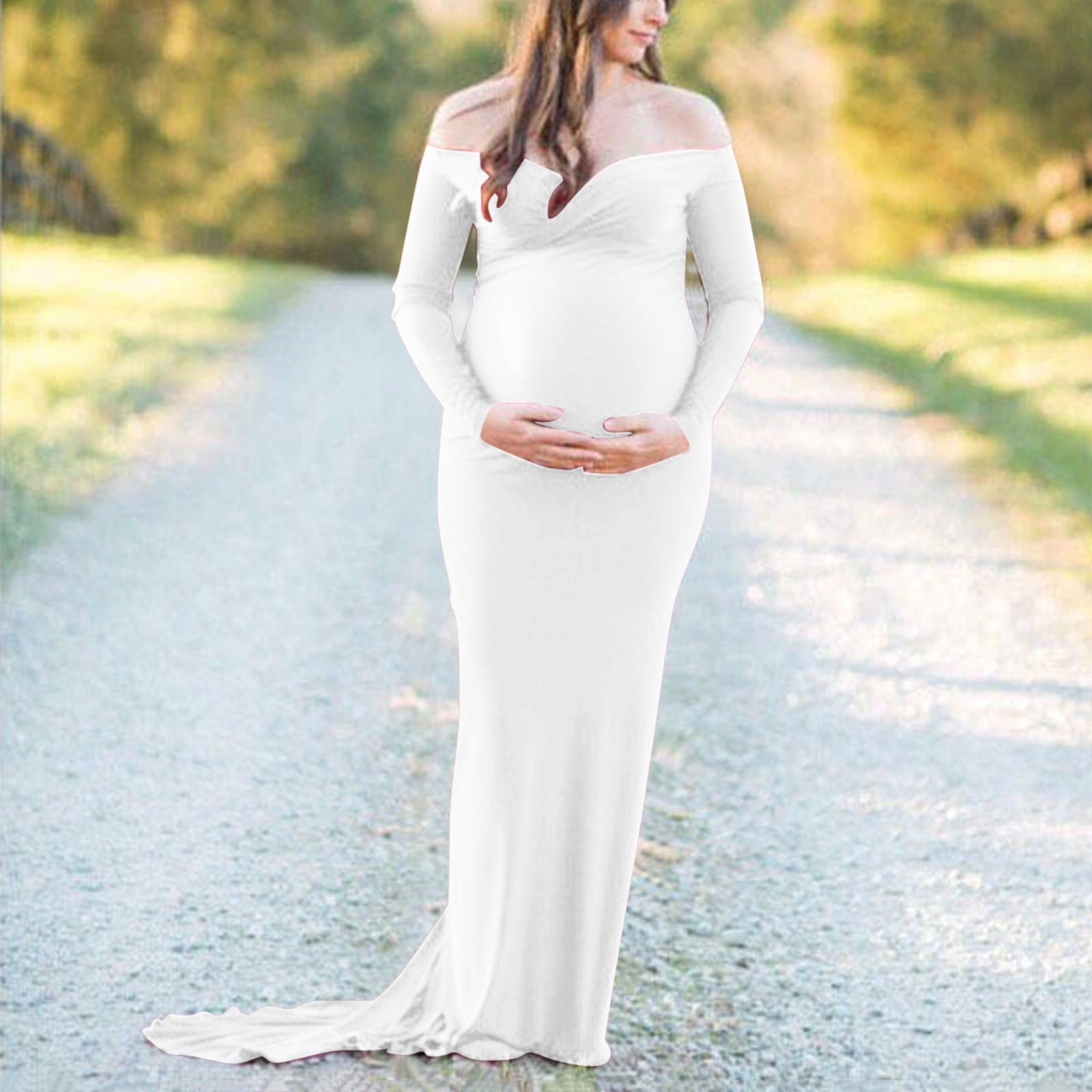 Maternity Dress for Photo Shoot, Women Long Sleeve Solid Off Shoulder LAVENDER & BLUES Maternity Dress for Photo Shoot, Women Long Sleeve Solid Off Shoulder LAVENDER & BLUES