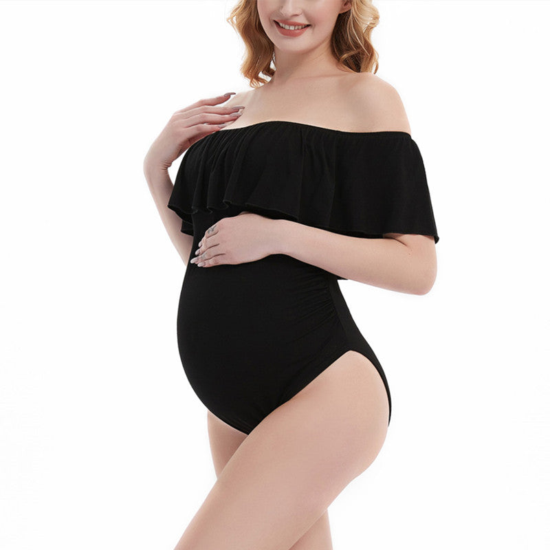 Maternity Photo Shoot Bodysuit Off Shoulder Ruffles Summer Pregnancy Pictures Props Women Clothes