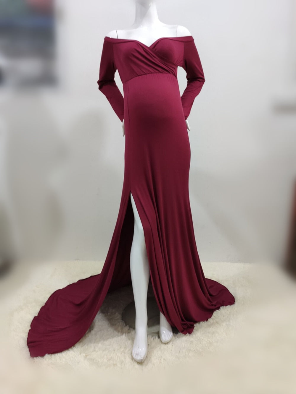 Maternity Dresses Sexy Shoulder less For Photo Shoot Maxi Gown Split Side ladies Dress