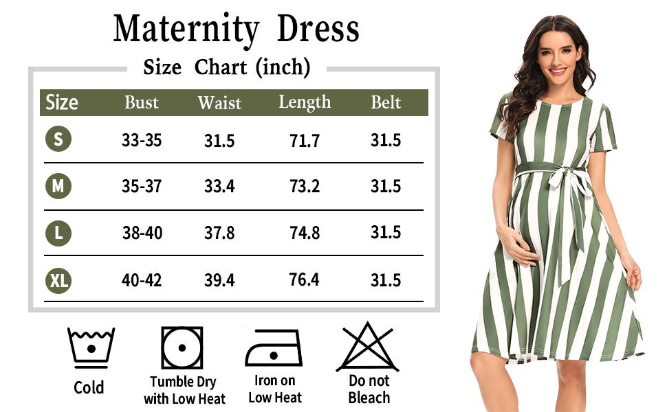 2023 Women Elegant Maternity Dress ,Short Sleeve Tie Striped Pregnancy Casual Midi Flowy Loose Belt Dress with Pockets