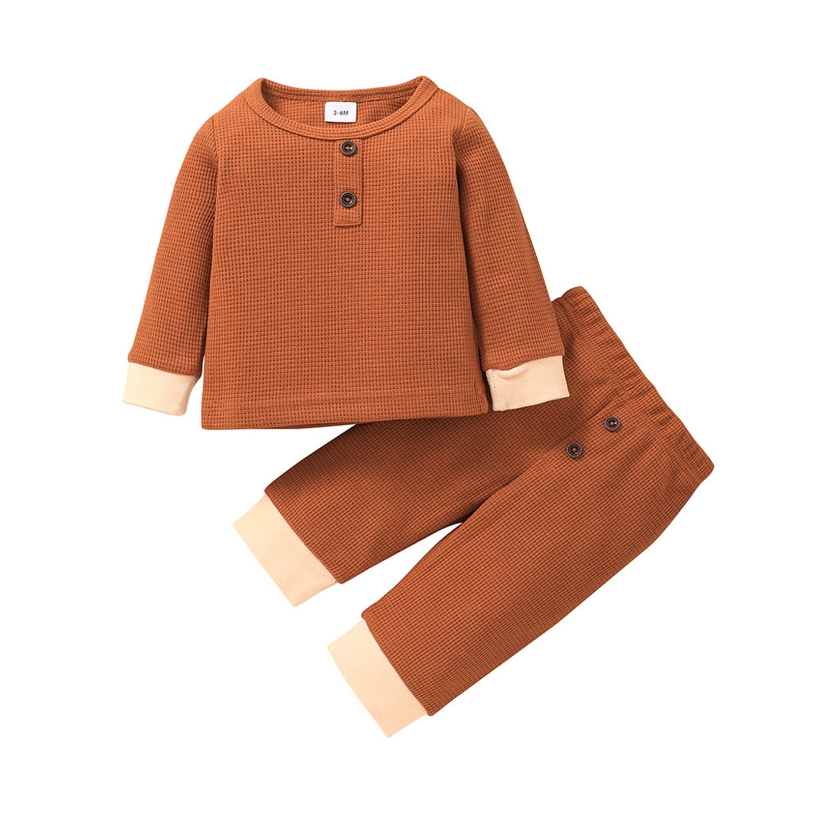 Newborn Unisex Buttoned Patchwork Sweatshirt +Pants Set