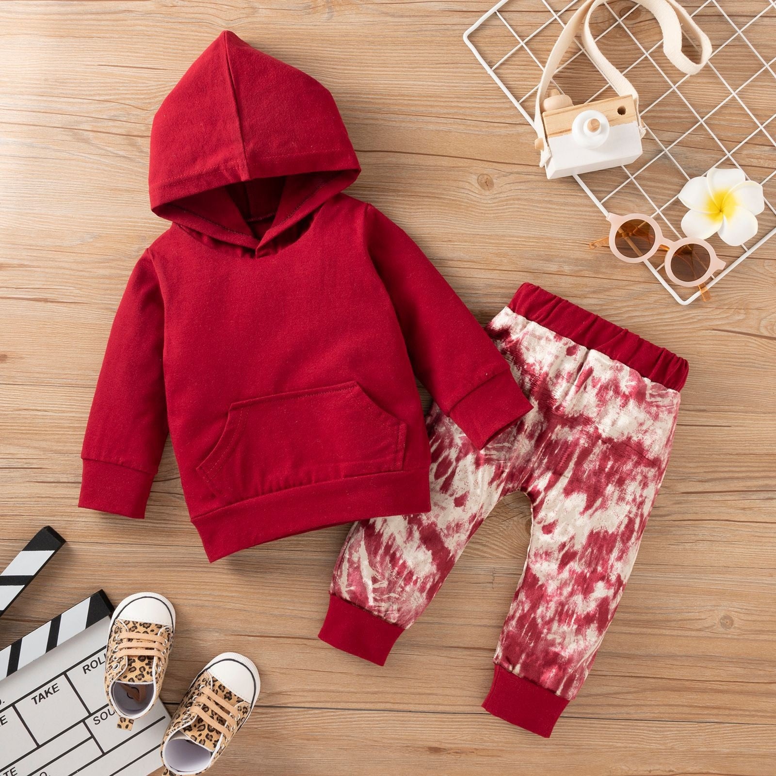 Winter Infant Unisex Clothing Set Solid Hooded Sweatshirt +Pants Infant Outfit