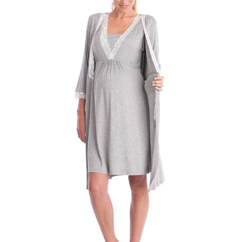 Maternity Robe Nightgown Pregnant Women Nursing Nightwear Lace