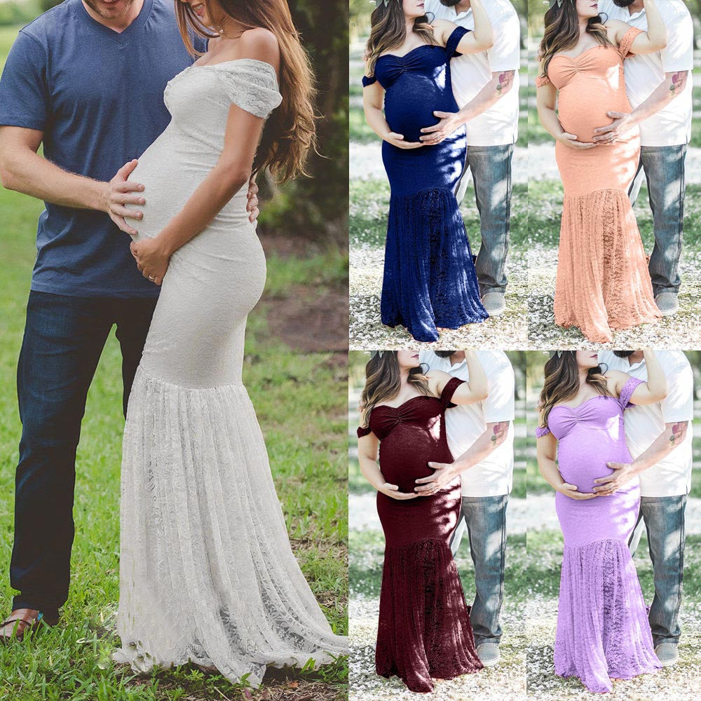 2023 Maternity Dresses Photography, Sexy Off Shoulder Long Sleeve Maxi Long Dress Photo Shoot Pregnant Woman Clothes