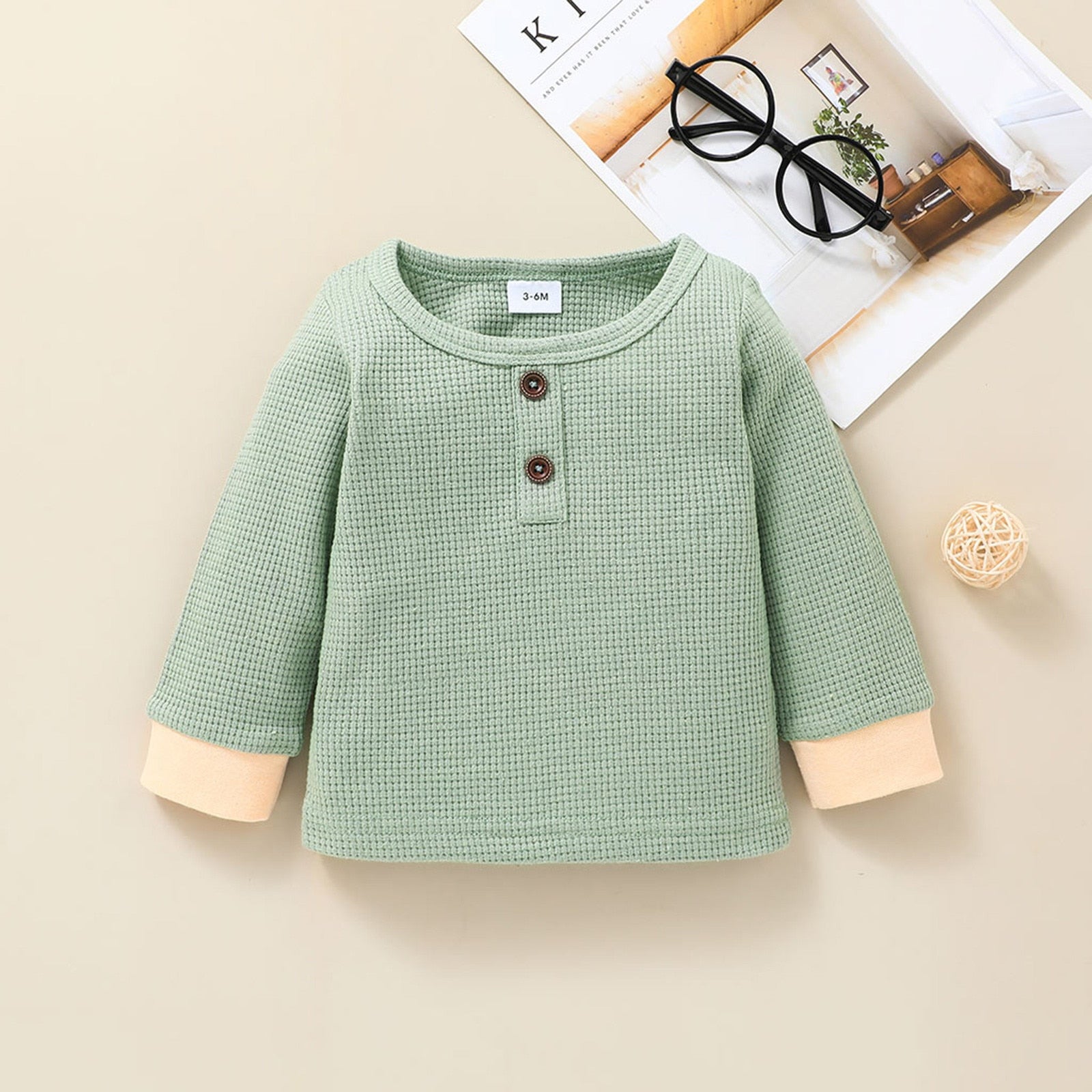 Newborn Unisex Buttoned Patchwork Sweatshirt +Pants Set