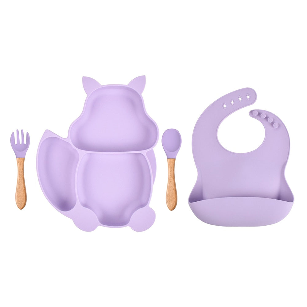 4/6/8 PCS Baby Soft Silicone Sucker Bowl Plate Cup Bibs Spoon Fork Sets Non-slip Tableware Children&#39;s Feeding Dishes BPA Free