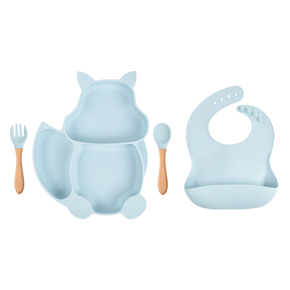 4/6/8 PCS Baby Soft Silicone Sucker Bowl Plate Cup Bibs Spoon Fork Sets Non-slip Tableware Children&#39;s Feeding Dishes BPA Free