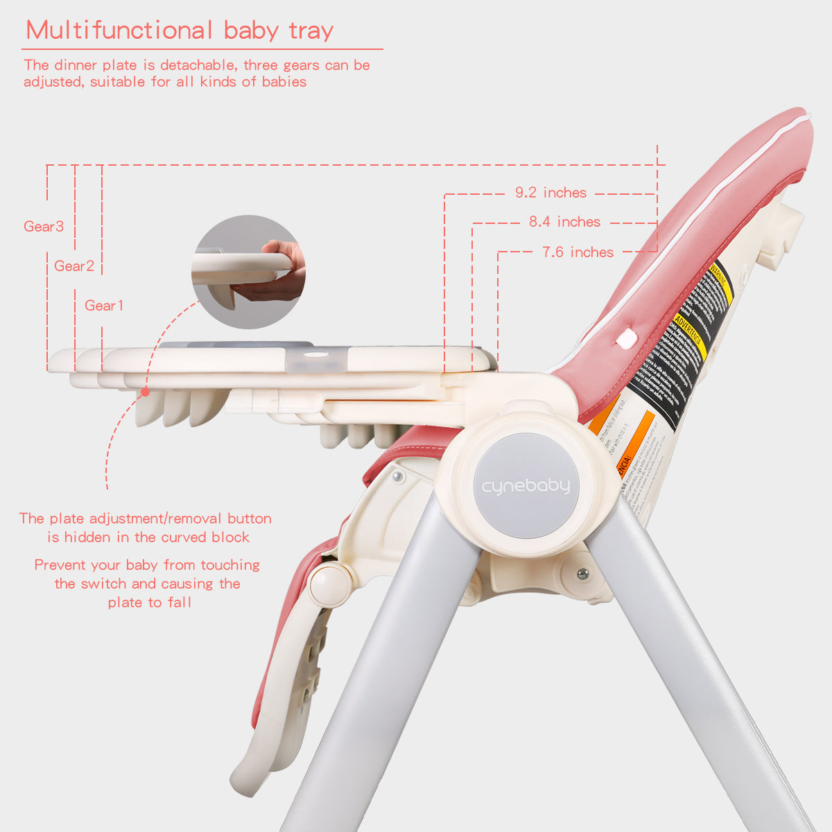 Cynebaby High Chair for Babies and Toddlers, Space Saver High Chair for Baby Multifunctional Baby Feeding Chair with Adjustable