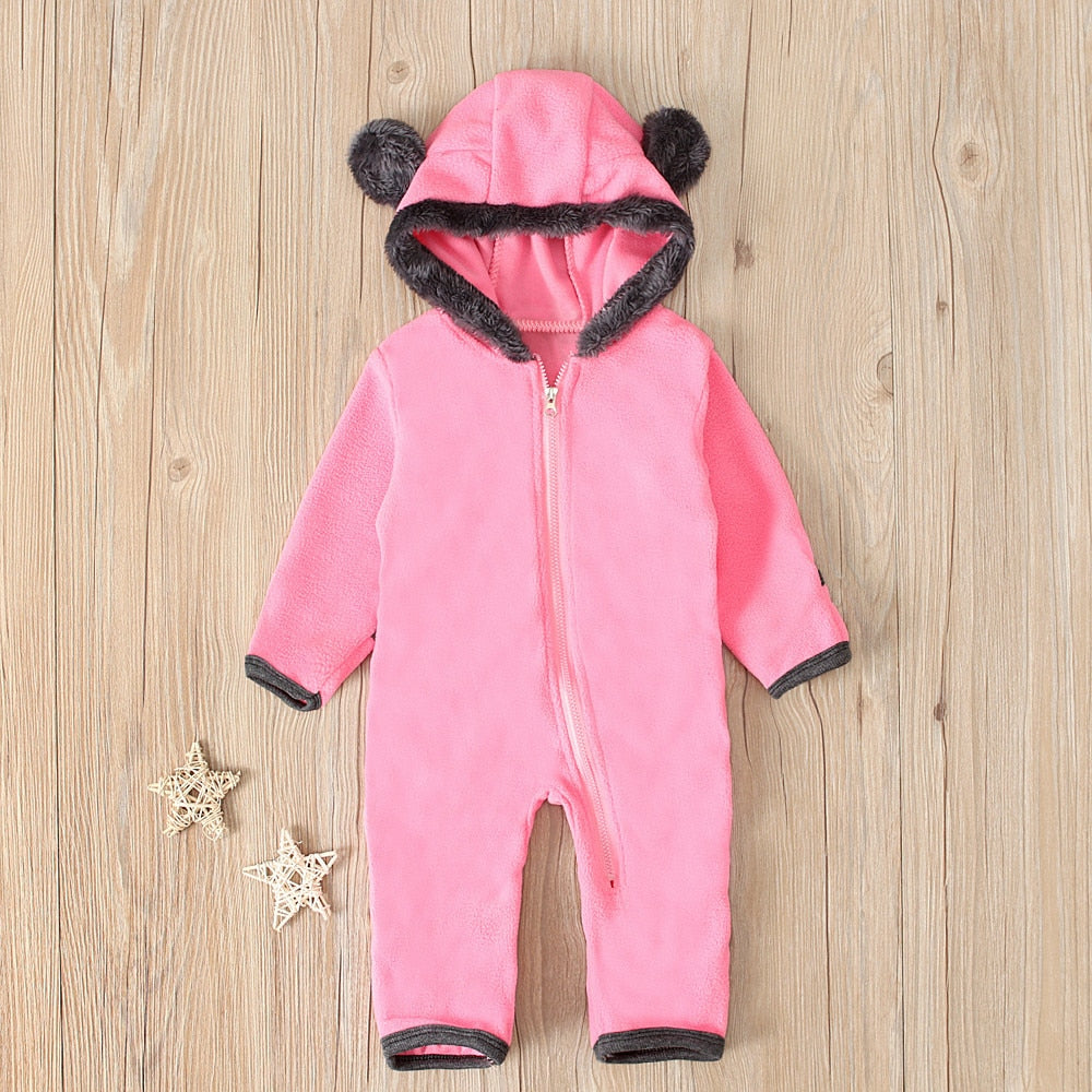 Newborn Rompers Cute Bear Ears Hooded Long Sleeve Jumpsuit