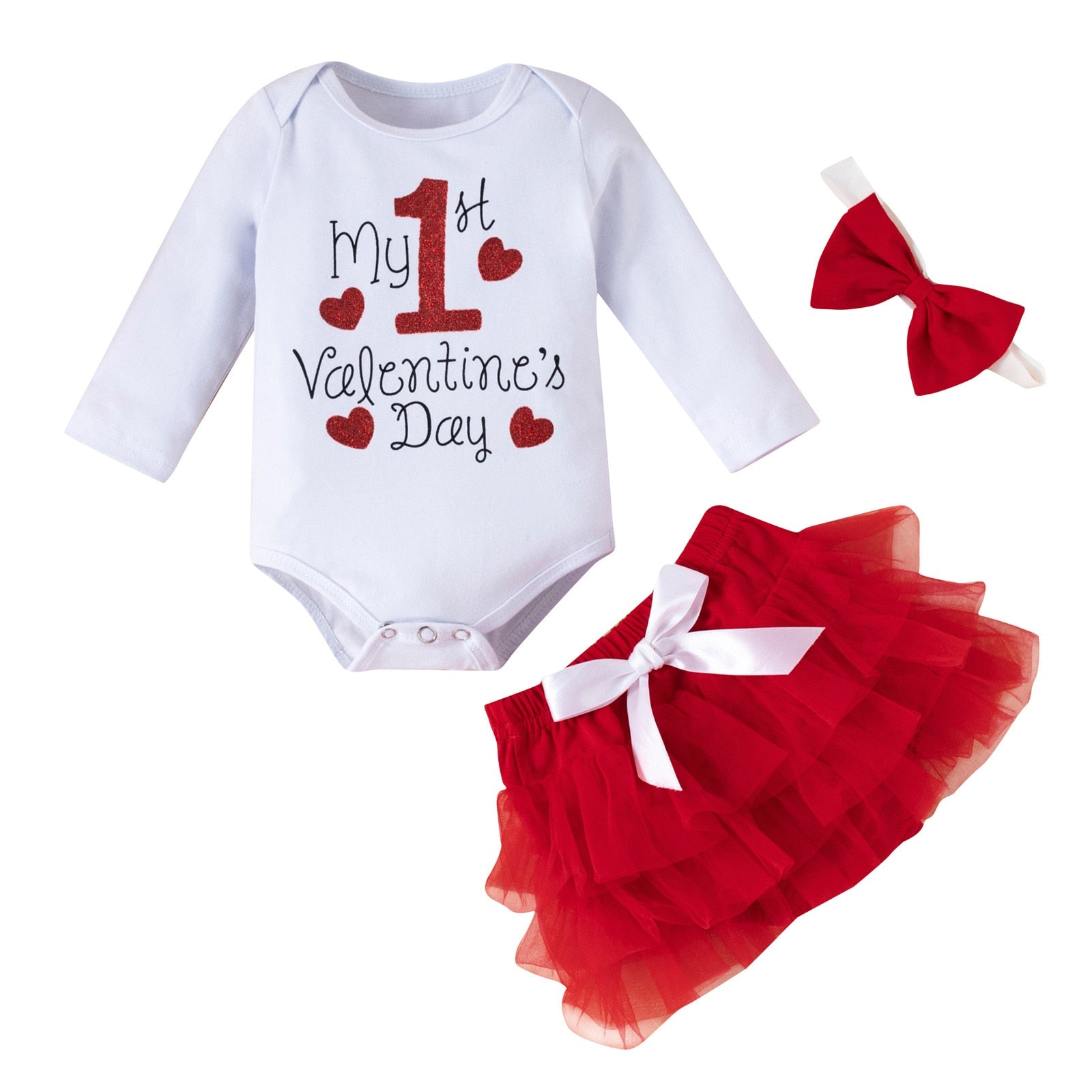 First Valentines Day Outfits Newborn Infant Baby Girl  Long Sleeve Romper set