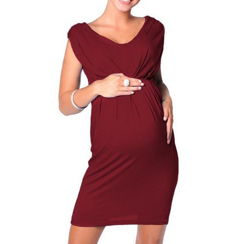 TELOTUNY 2023 New Fashion Maternity Sleeveless Bodycon Dress Sexy Solid Dress