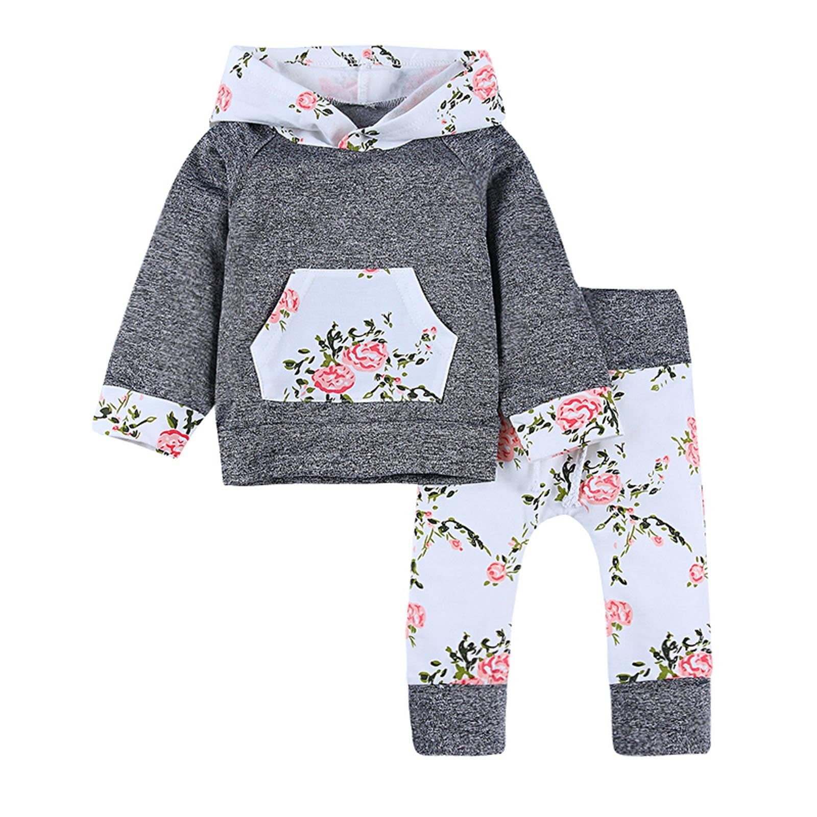 Newborn Clothes Fall/Winter Girls Flower Hoodies Hooded Sweater Pants Cotton Outfits