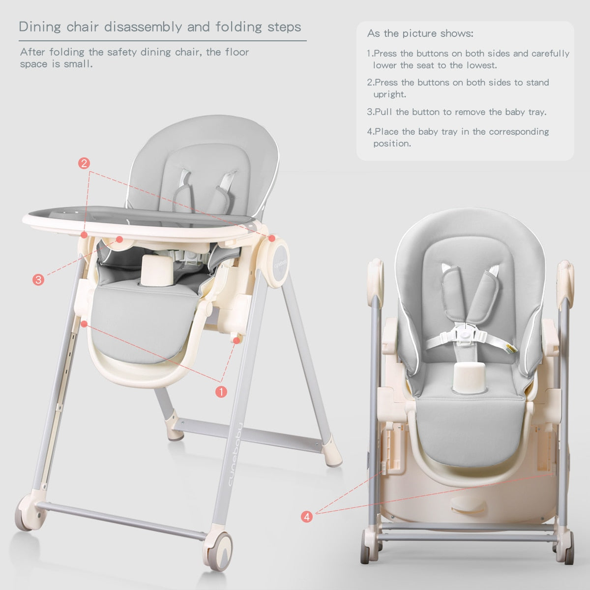 Cynebaby High Chair for Babies and Toddlers, Space Saver High Chair for Baby Multifunctional Baby Feeding Chair with Adjustable