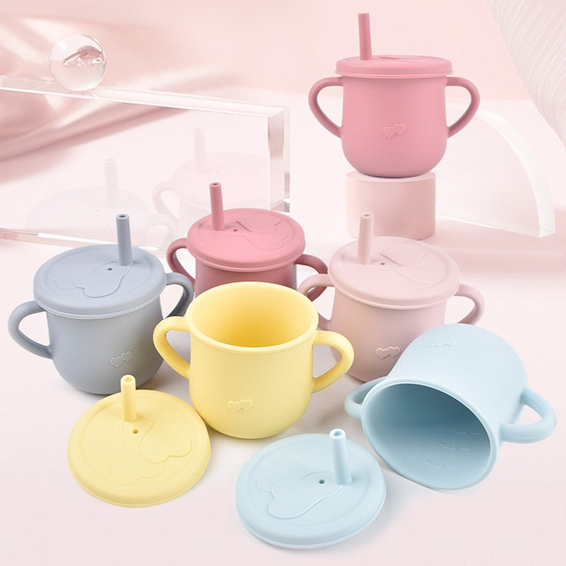 4/6/8 PCS Baby Soft Silicone Sucker Bowl Plate Cup Bibs Spoon Fork Sets Non-slip Tableware Children&#39;s Feeding Dishes BPA Free