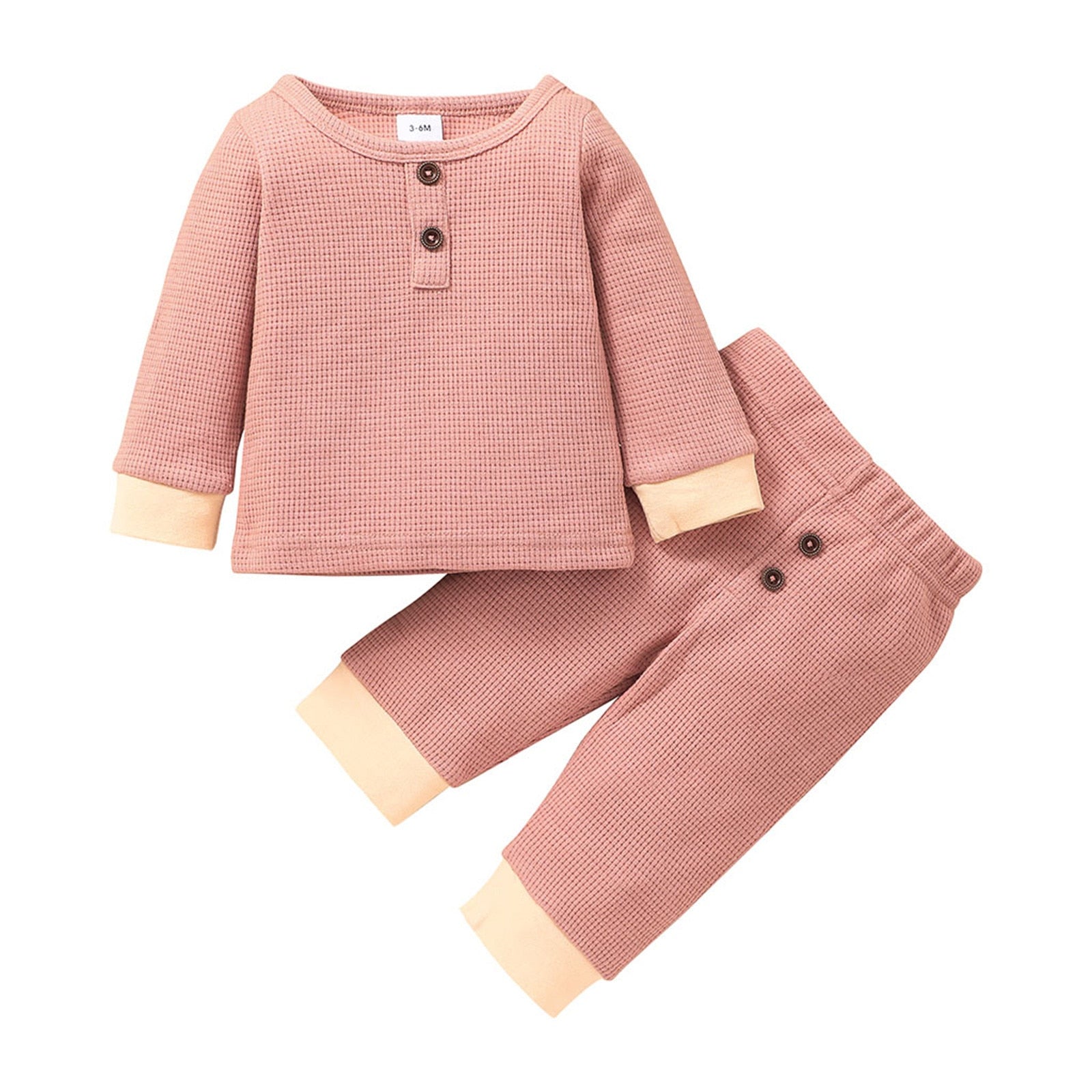 Newborn Unisex Buttoned Patchwork Sweatshirt +Pants Set