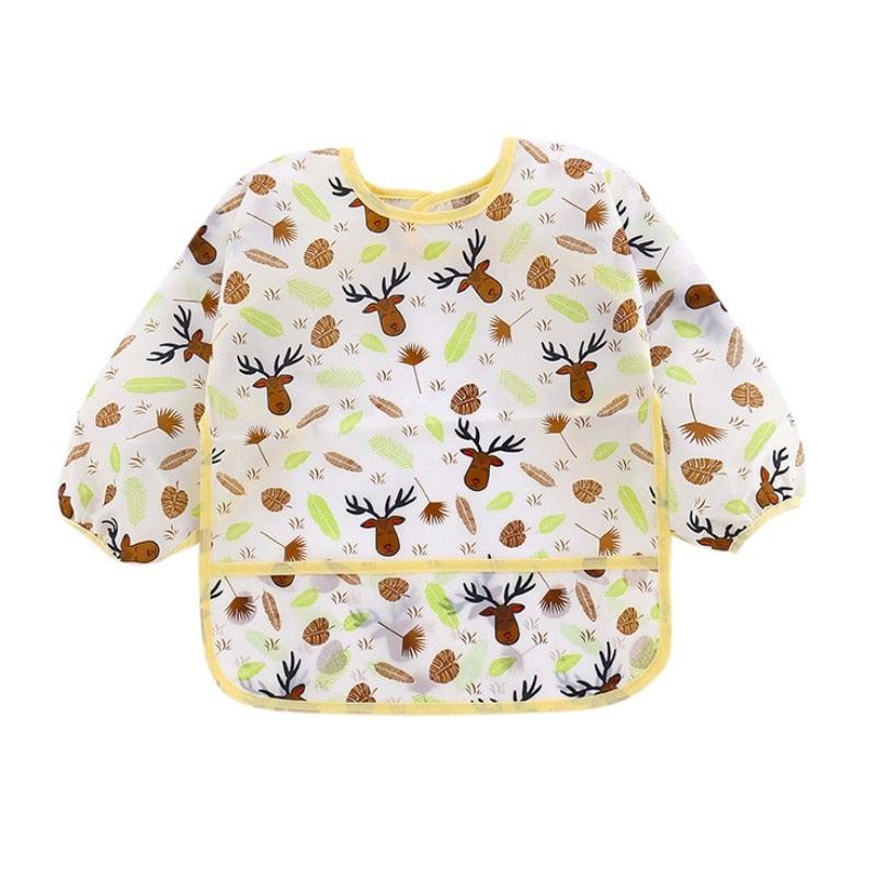 Baby Kids Toddler Long Sleeve Scarf Waterproof Art Smock Feeding Bib Apron Pocket Infant Boys Girls Burp Cloth Banana Bibs