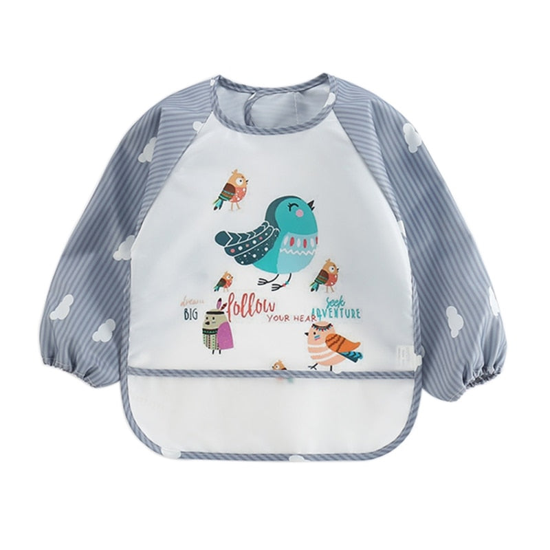 Baby Kids Toddler Long Sleeve Scarf Waterproof Art Smock Feeding Bib Apron Pocket Infant Boys Girls Burp Cloth Banana Bibs