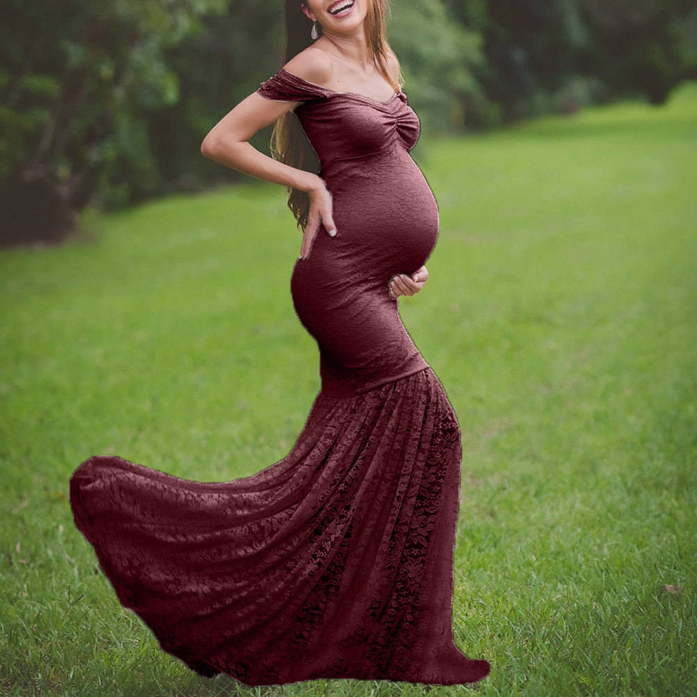 2023 Maternity Dresses Photography, Sexy Off Shoulder Long Sleeve Maxi Long Dress Photo Shoot Pregnant Woman Clothes