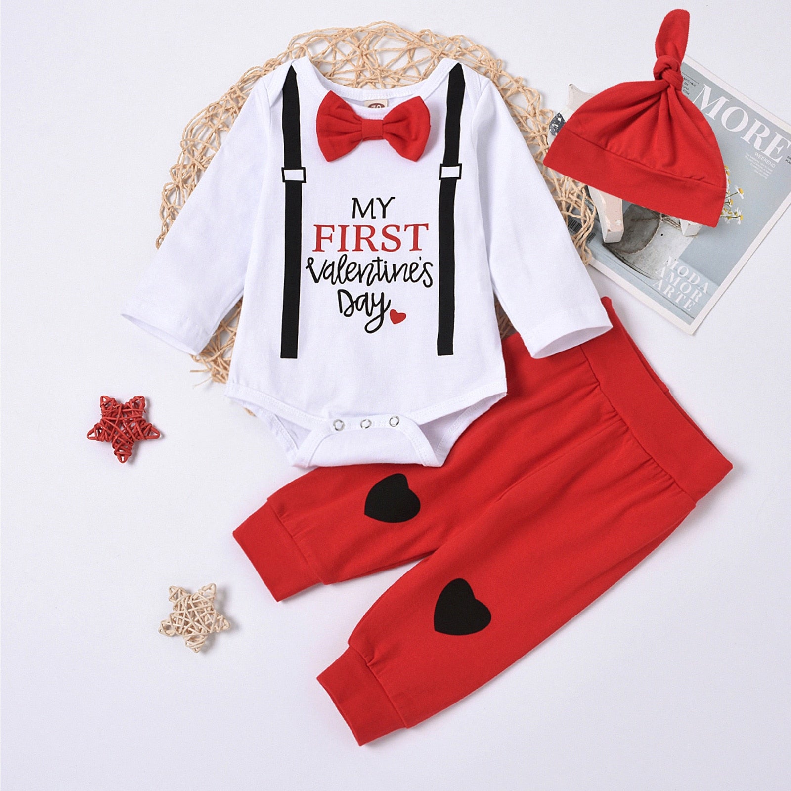 Newborn Baby Clothes My First Valentine Baby/Infant Baby Boys Romper+Pant+Hat 3Pcs Baby Set