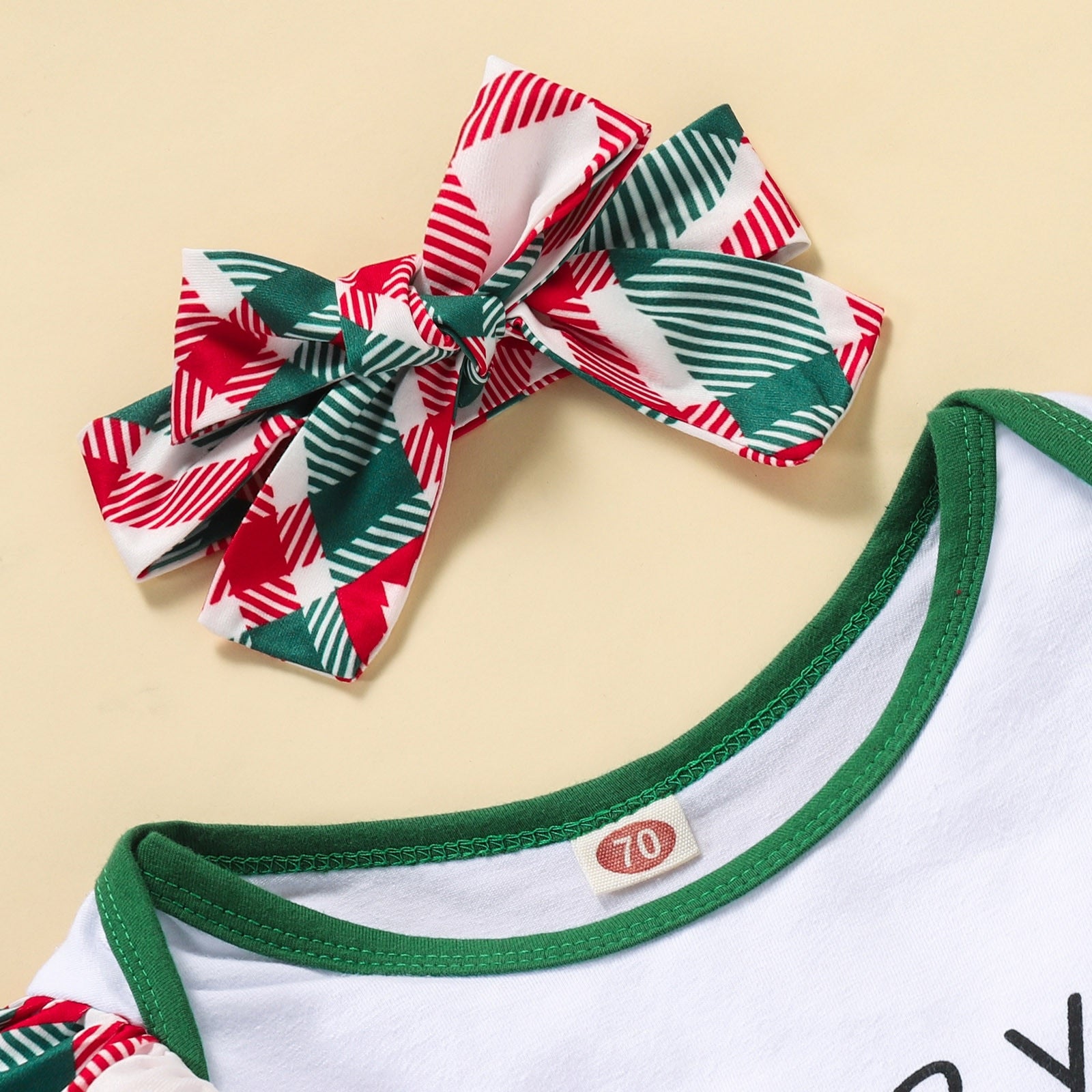 2023-Infant Baby Unisex Christmas Trees Xmas Letter Printed Long Sleeve Romper with Headband