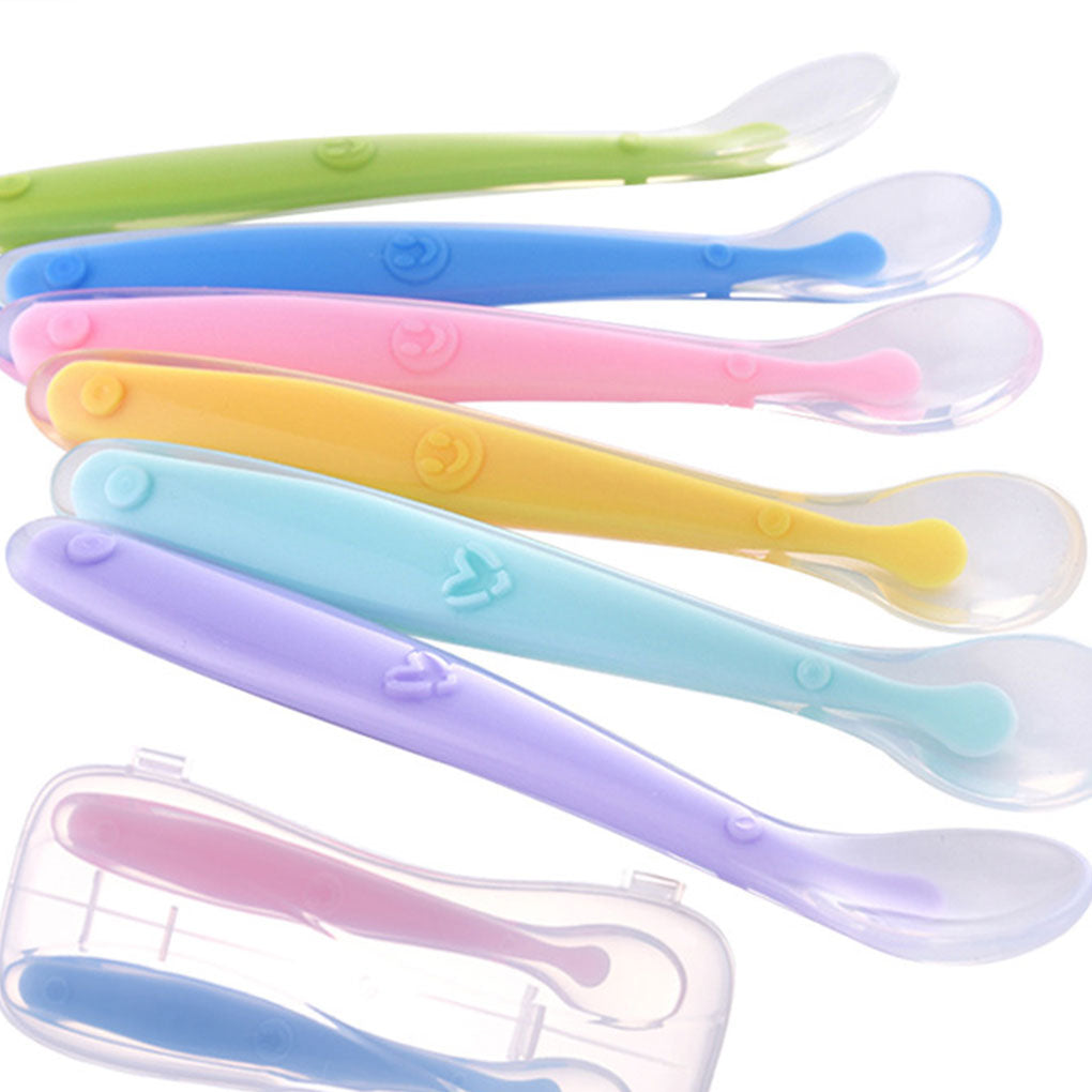Hot Sale Baby Soft Silicone Spoon Candy Color Temperature Sensing Spoon Children Food Baby Feeding Tools