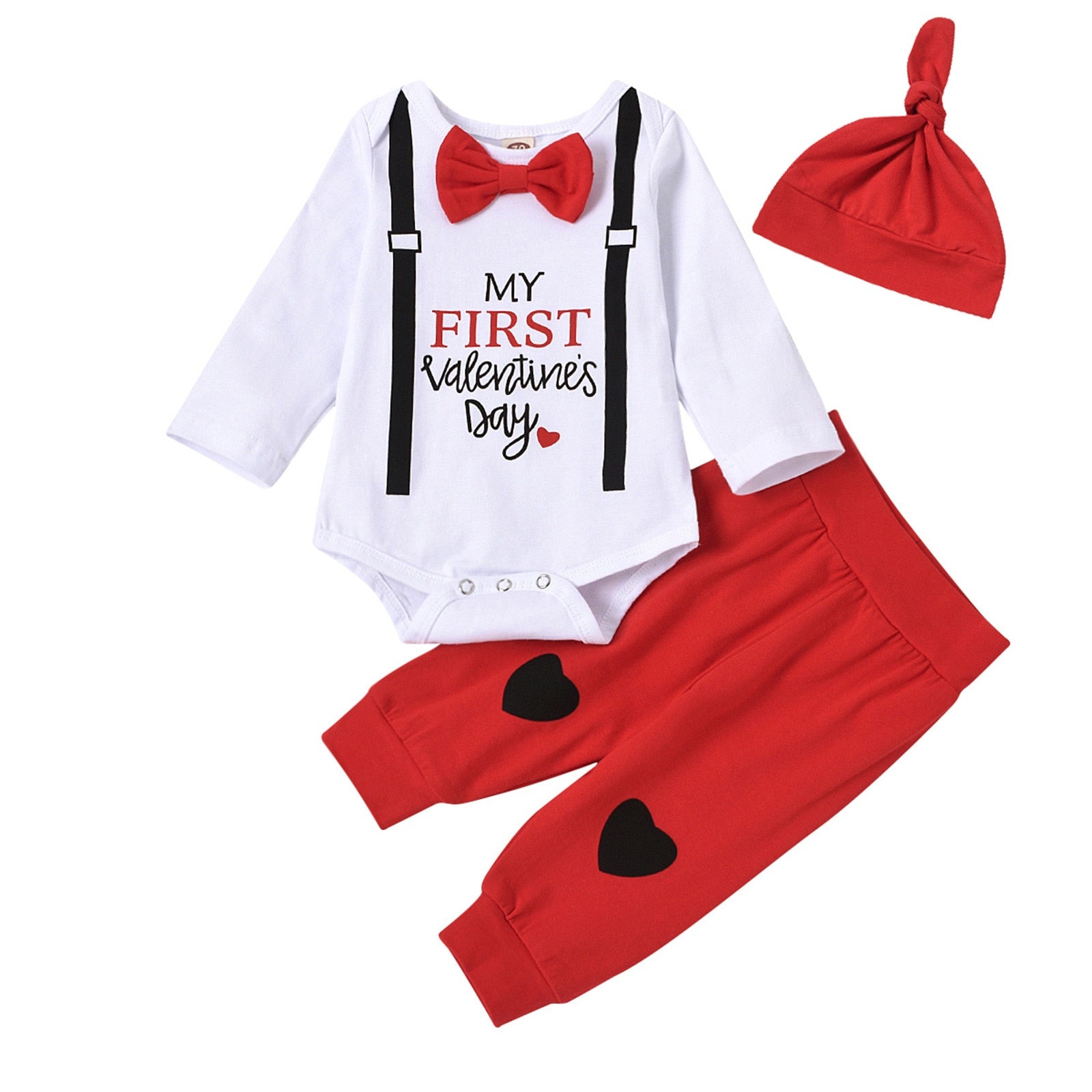 Newborn Baby Clothes My First Valentine Baby/Infant Baby Boys Romper+Pant+Hat 3Pcs Baby Set