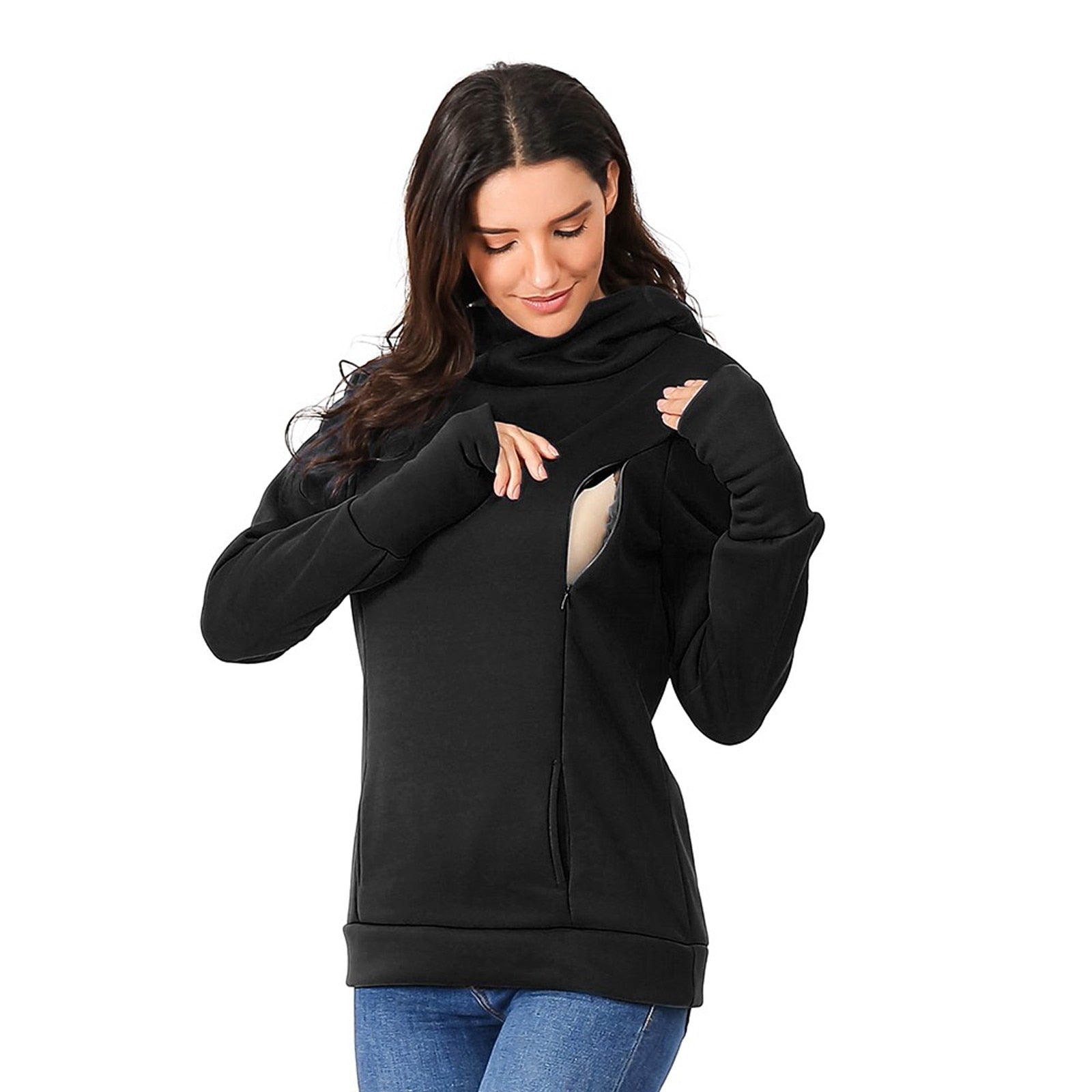 Maternity Sweatshirt Women Nursing Maternity Long Sleeves Hooded Breastfeeding Hoodie Pregnant Women Winter Hooded Sweatshirt