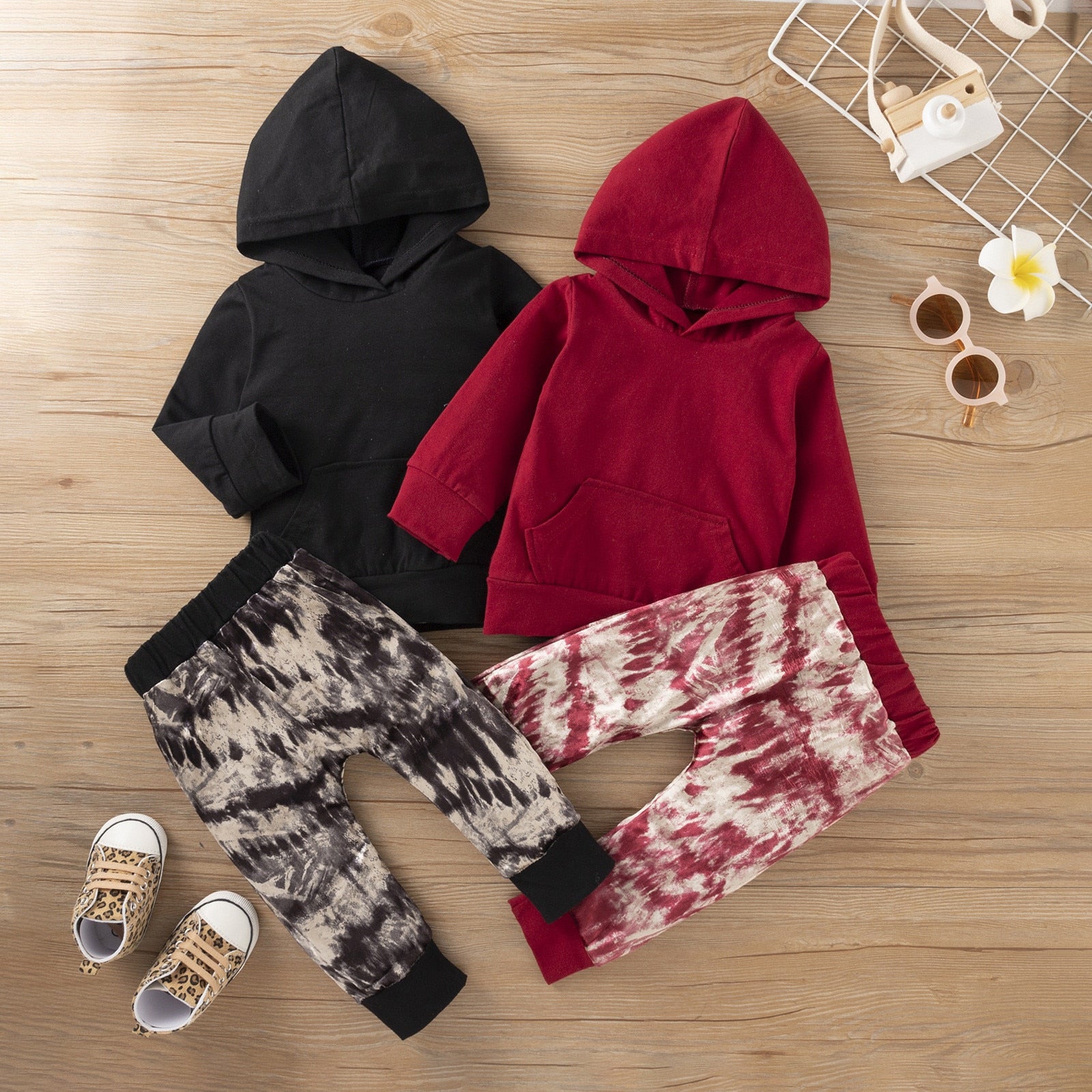Winter Infant Unisex Clothing Set Solid Hooded Sweatshirt +Pants Infant Outfit
