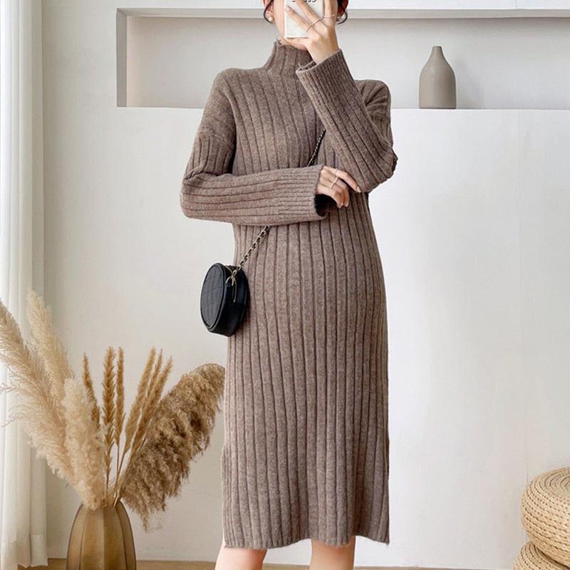 Autumn Winter Thick Warm Knitted Maternity Long Dress Sweet Clothes for Pregnant Women Winter Pleated Pregnancy Sweaters Dress