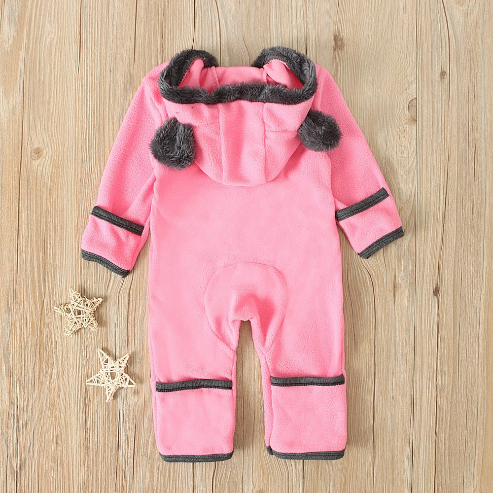 Newborn Rompers Cute Bear Ears Hooded Long Sleeve Jumpsuit