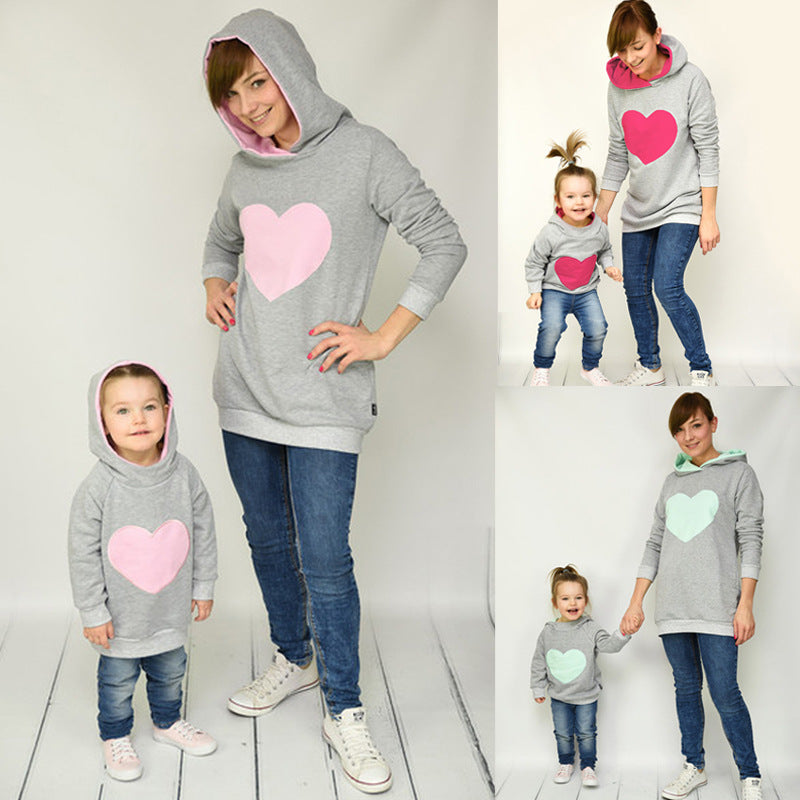 Family Sets Mother And Daughter Hoodie Parent-child Coat Wear Tops Heart-shaped Hooded Long Sleeve Sweater Baby Girl Clothes