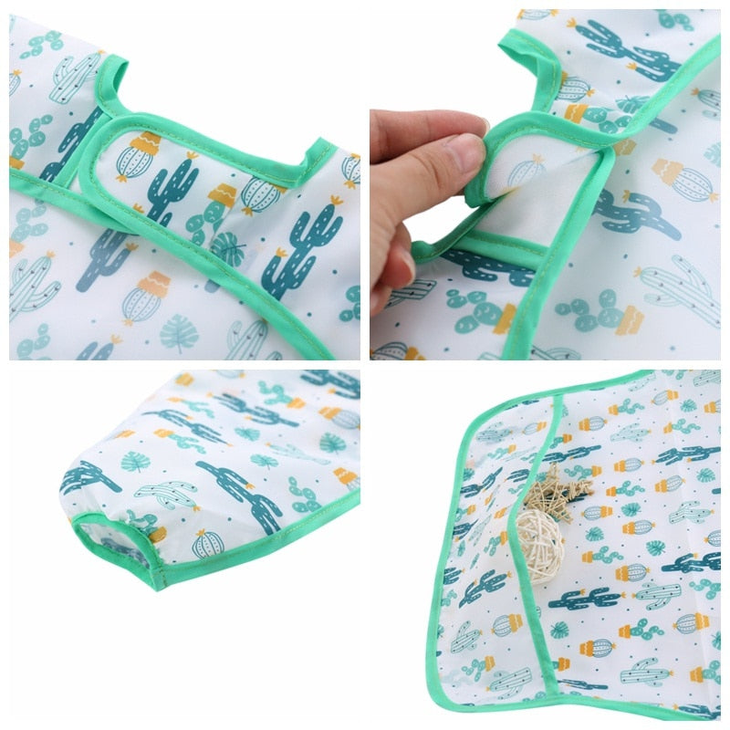 Baby Kids Toddler Long Sleeve Scarf Waterproof Art Smock Feeding Bib Apron Pocket Infant Boys Girls Burp Cloth Banana Bibs