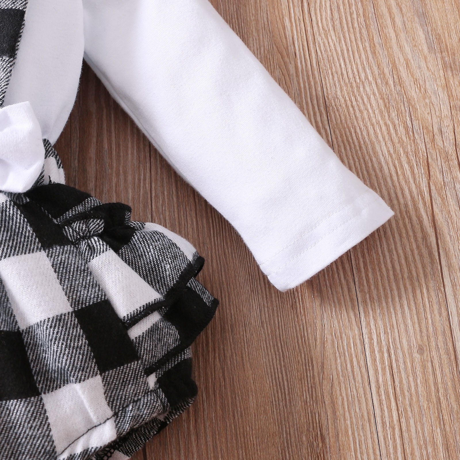 3PCS Infant Baby Girl Fall/Winter Solid Long Sleeve Tops+Plaid Printed Ruffles Suspender outfit