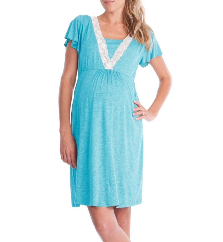 Maternity Robe Nightgown Pregnant Women Nursing Nightwear Lace Sleepwear With Adjustable Belt Pajama Dress Pregnancy Clothes